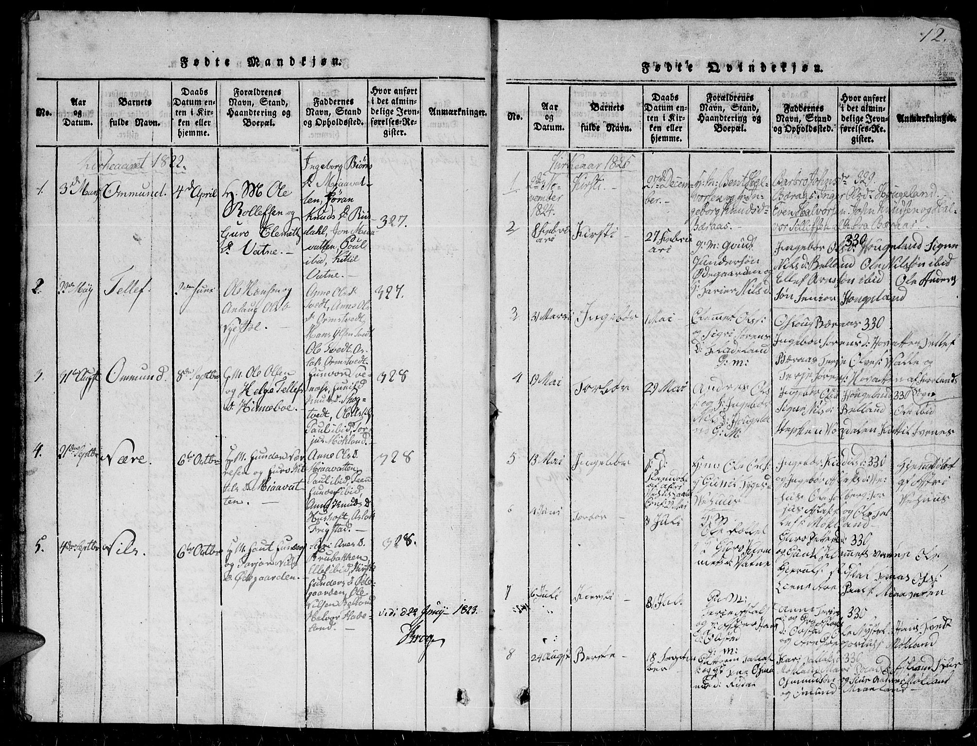 Herefoss sokneprestkontor, AV/SAK-1111-0019/F/Fb/Fbc/L0001: Parish register (copy) no. B 1, 1816-1866, p. 12