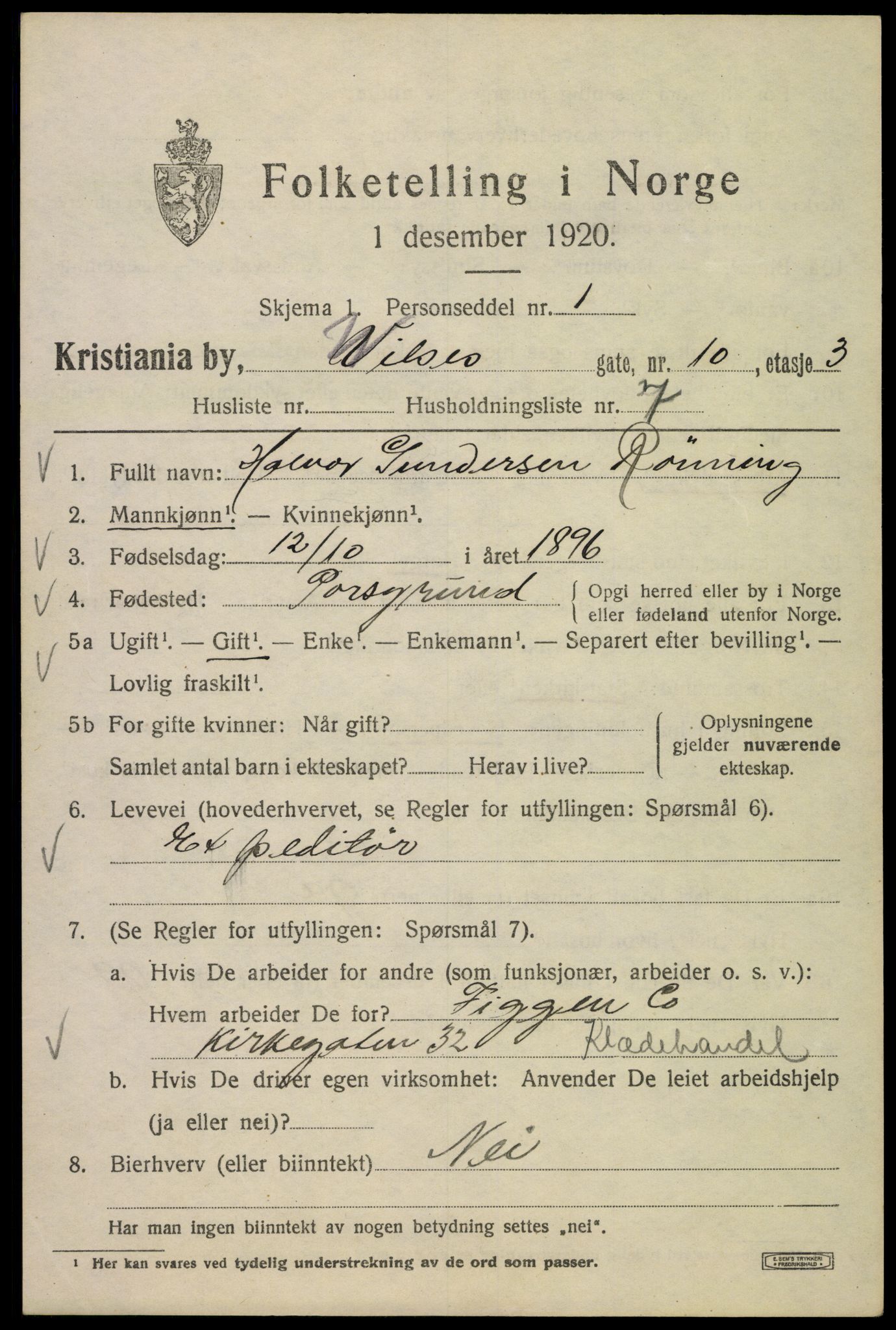 SAO, 1920 census for Kristiania, 1920, p. 653919