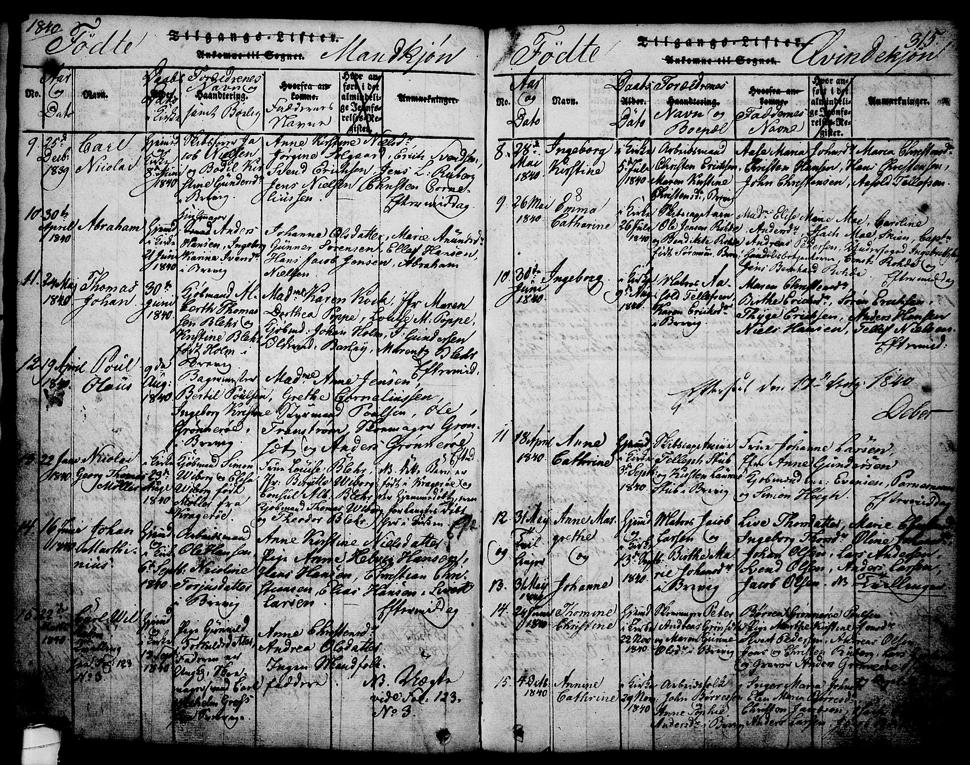 Brevik kirkebøker, AV/SAKO-A-255/G/Ga/L0001: Parish register (copy) no. 1, 1814-1845, p. 315