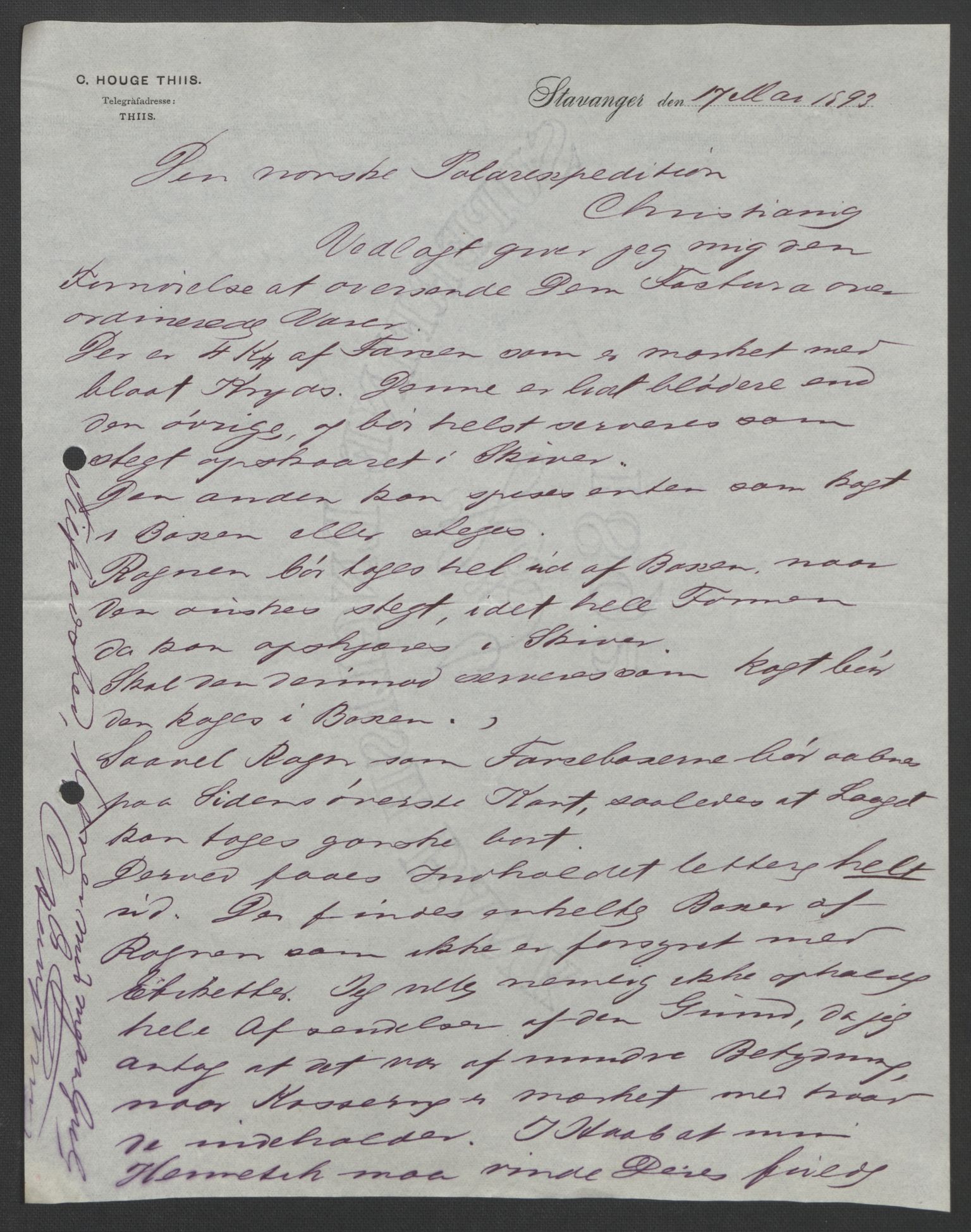 Arbeidskomitéen for Fridtjof Nansens polarekspedisjon, AV/RA-PA-0061/D/L0004: Innk. brev og telegrammer vedr. proviant og utrustning, 1892-1893, p. 804