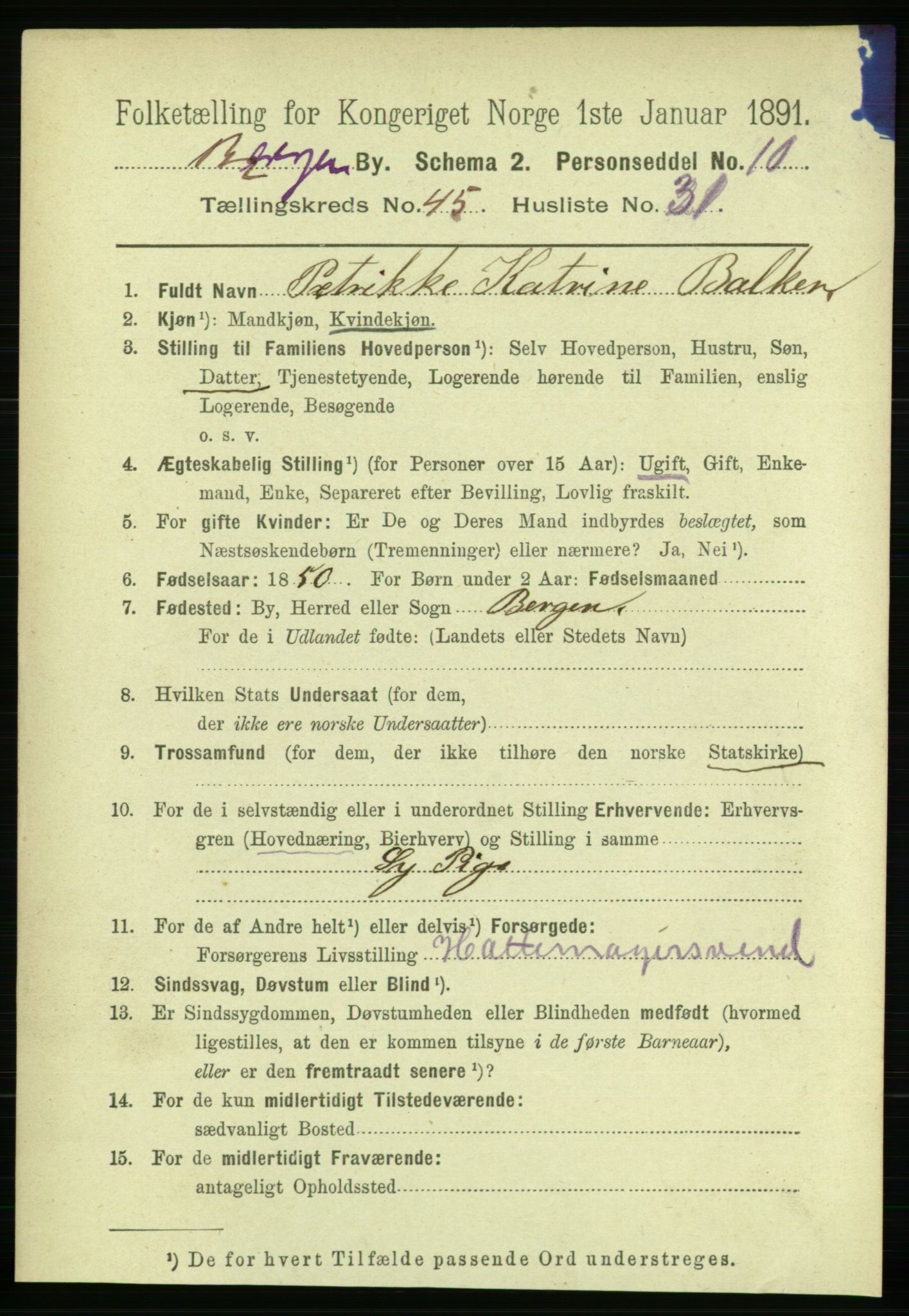 RA, 1891 Census for 1301 Bergen, 1891, p. 54231