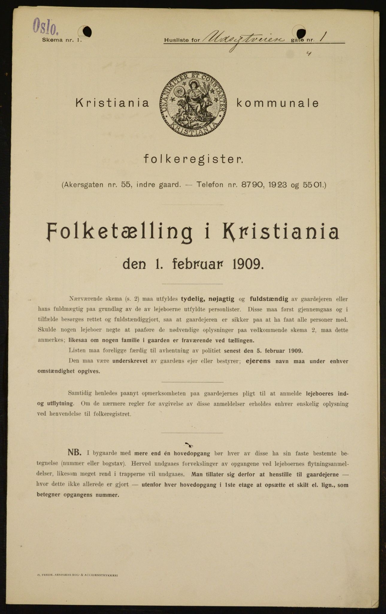 OBA, Municipal Census 1909 for Kristiania, 1909, p. 110068