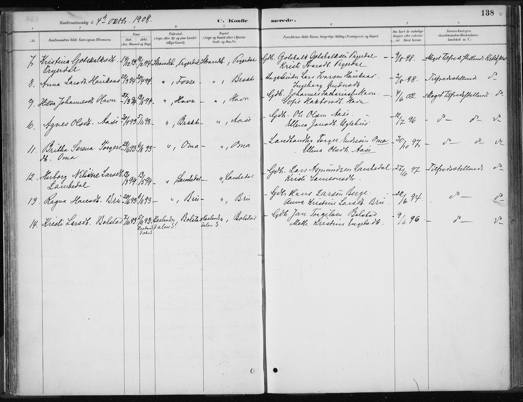 Strandebarm sokneprestembete, AV/SAB-A-78401/H/Haa: Parish register (official) no. B  1, 1886-1908, p. 138