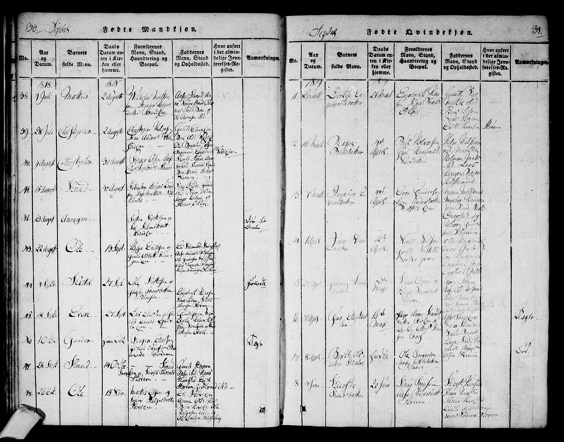 Sigdal kirkebøker, SAKO/A-245/F/Fa/L0005: Parish register (official) no. I 5 /1, 1815-1829, p. 30-31