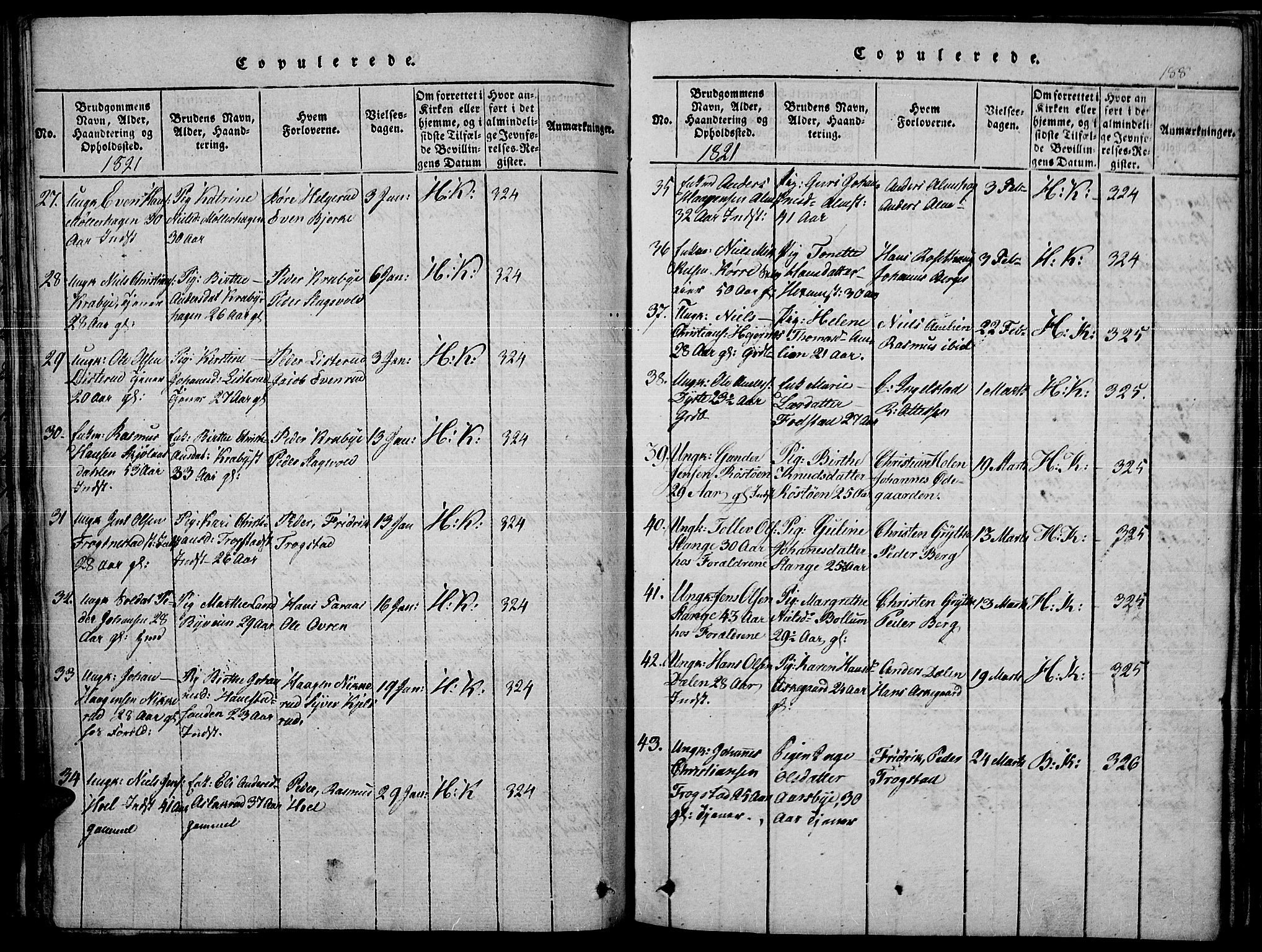 Toten prestekontor, AV/SAH-PREST-102/H/Ha/Haa/L0010: Parish register (official) no. 10, 1820-1828, p. 188