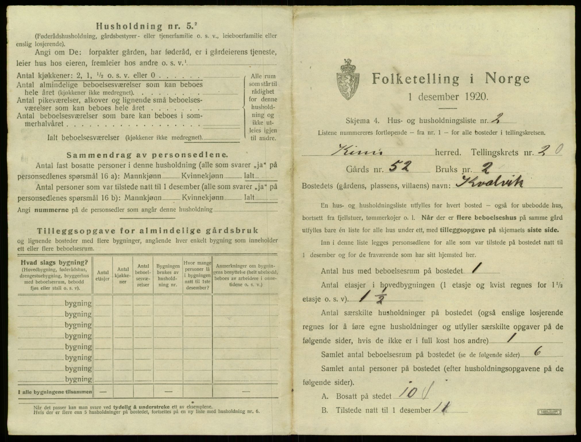 SAB, 1920 census for Kinn, 1920, p. 985