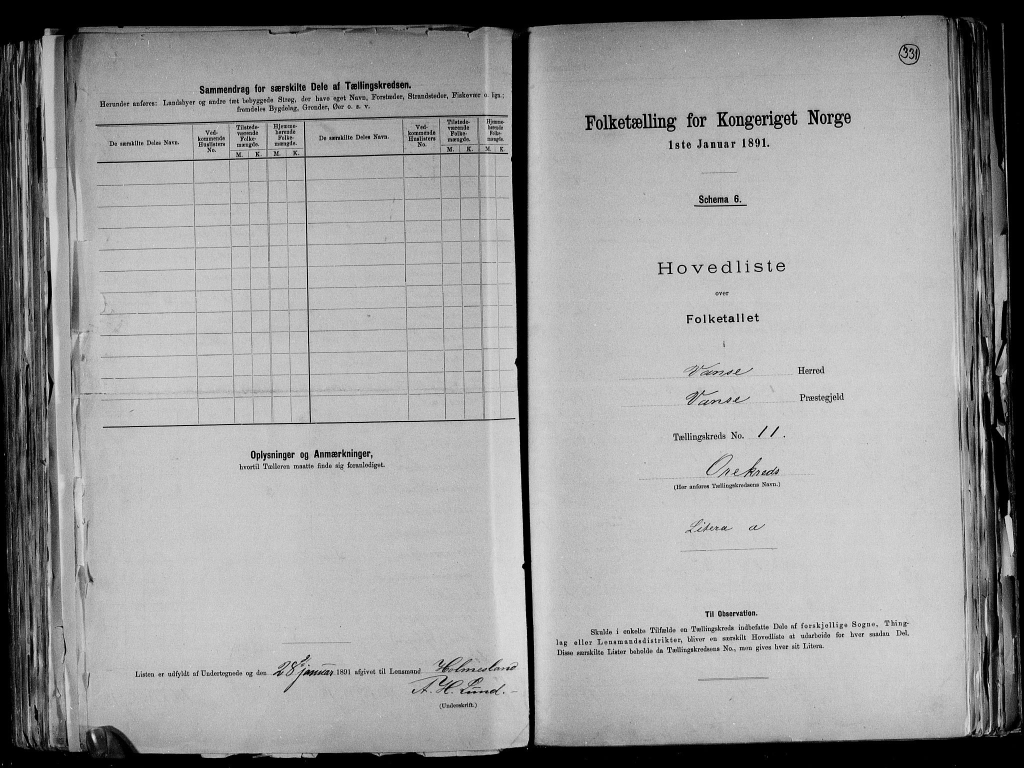 RA, 1891 census for 1041 Vanse, 1891, p. 38