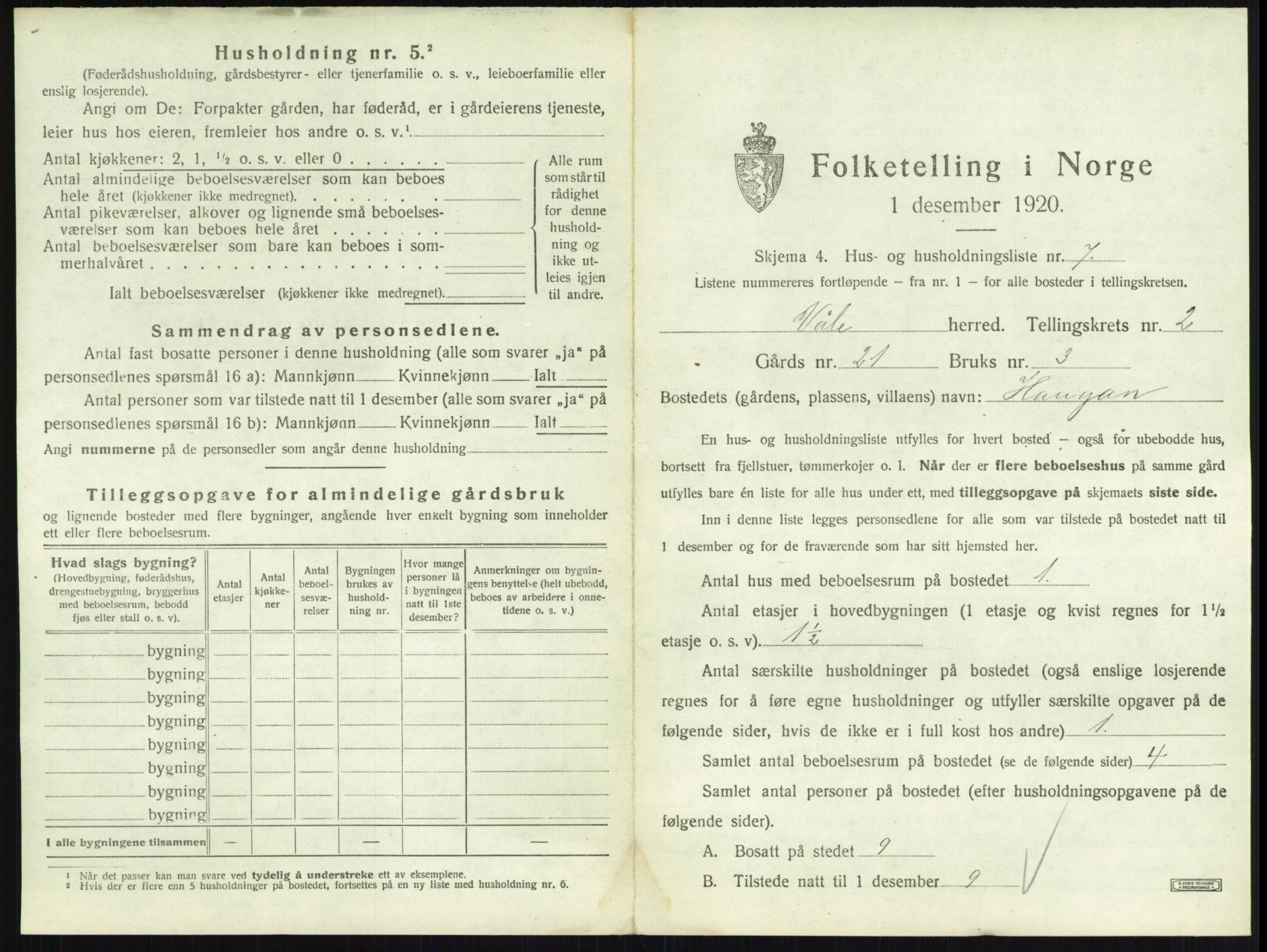 SAKO, 1920 census for Våle, 1920, p. 208