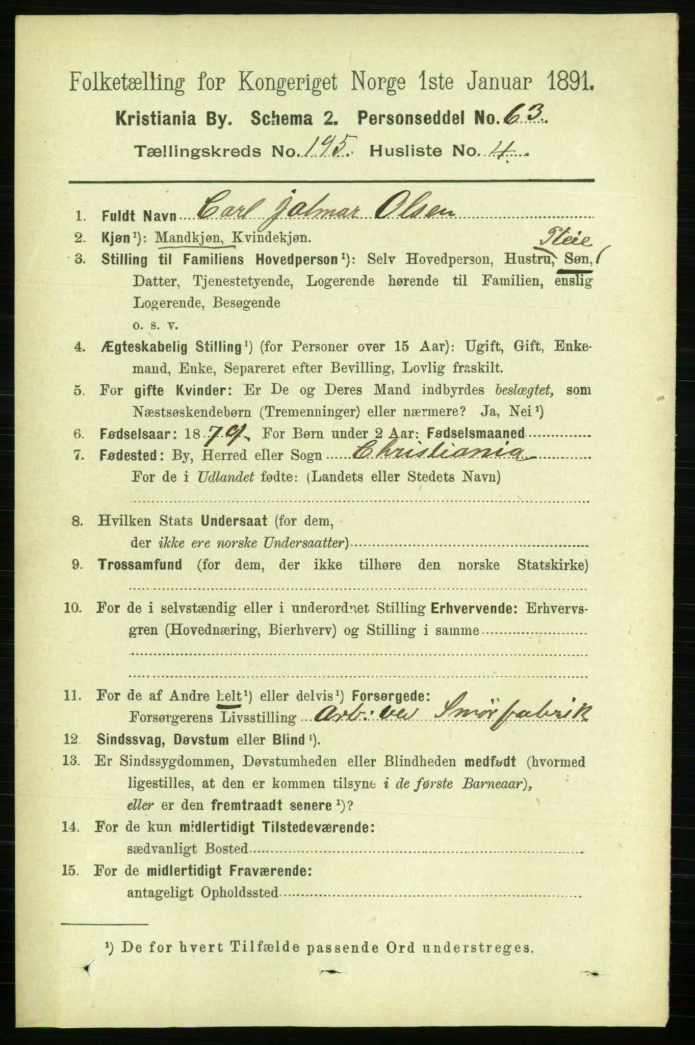 RA, 1891 census for 0301 Kristiania, 1891, p. 117584