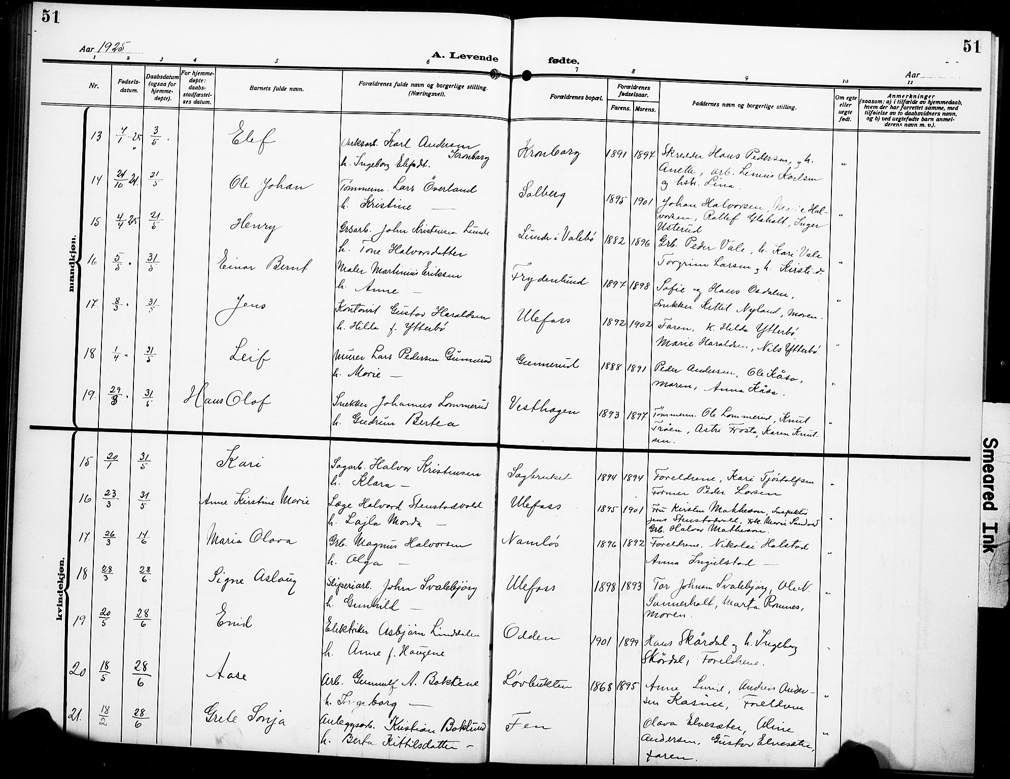 Holla kirkebøker, SAKO/A-272/G/Ga/L0006: Parish register (copy) no. I 6, 1917-1928, p. 51