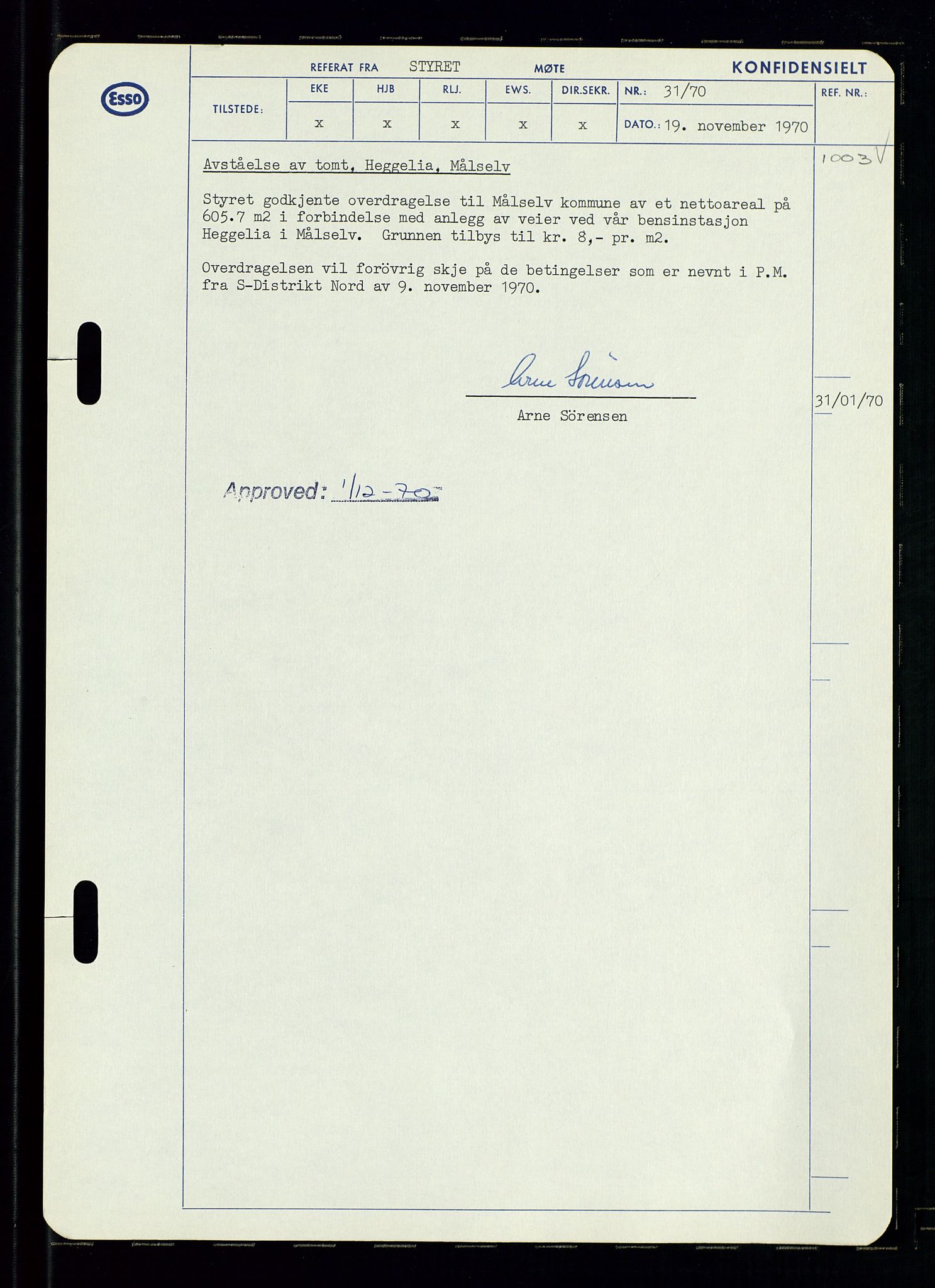 Pa 0982 - Esso Norge A/S, AV/SAST-A-100448/A/Aa/L0003/0002: Den administrerende direksjon Board minutes (styrereferater) og Bedriftforsamlingsprotokoll / Den administrerende direksjon Board minutes (styrereferater), 1970-1974, p. 174