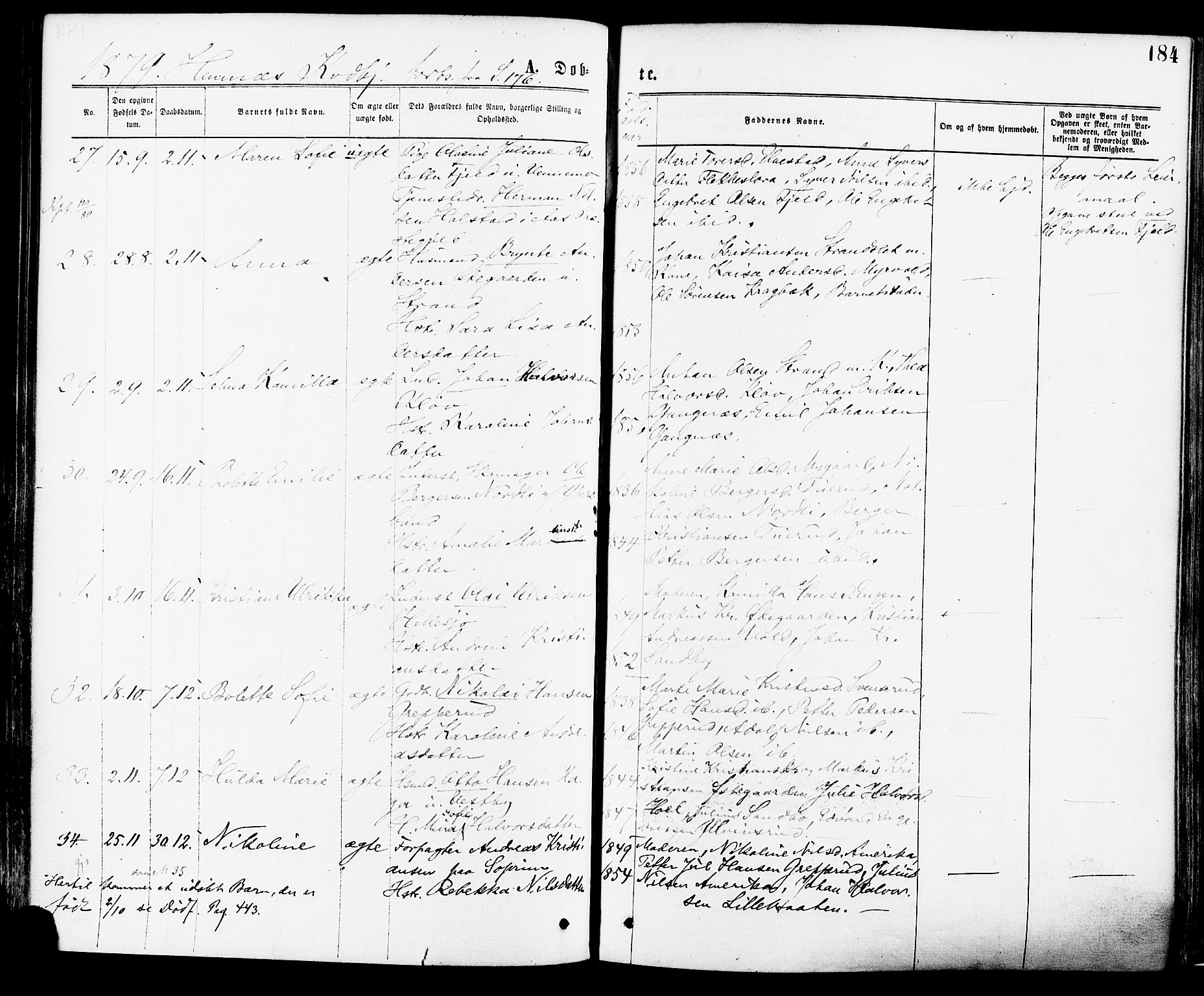 Høland prestekontor Kirkebøker, SAO/A-10346a/F/Fa/L0012.a: Parish register (official) no. I 12A, 1869-1879, p. 184