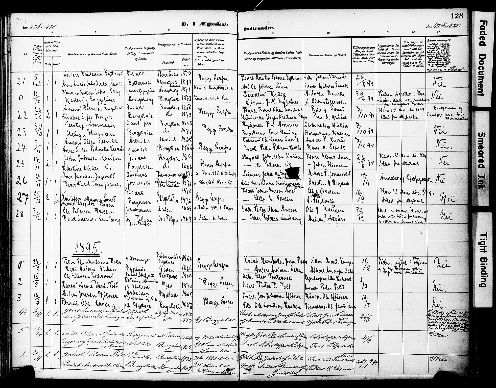 Ministerialprotokoller, klokkerbøker og fødselsregistre - Sør-Trøndelag, SAT/A-1456/681/L0935: Parish register (official) no. 681A13, 1890-1898, p. 128