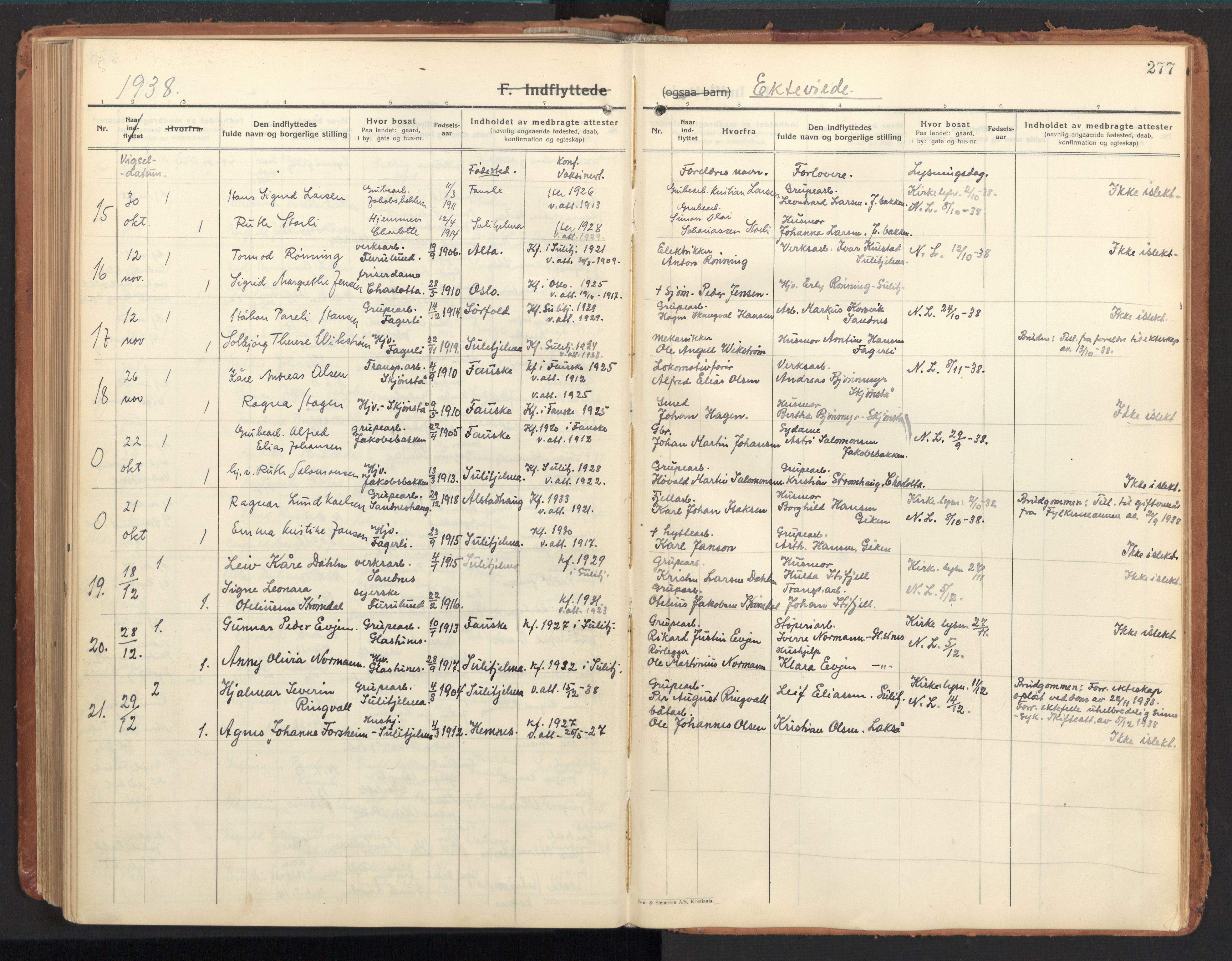 Ministerialprotokoller, klokkerbøker og fødselsregistre - Nordland, AV/SAT-A-1459/850/L0716: Curate's parish register no. 850B06, 1924-1938, p. 277