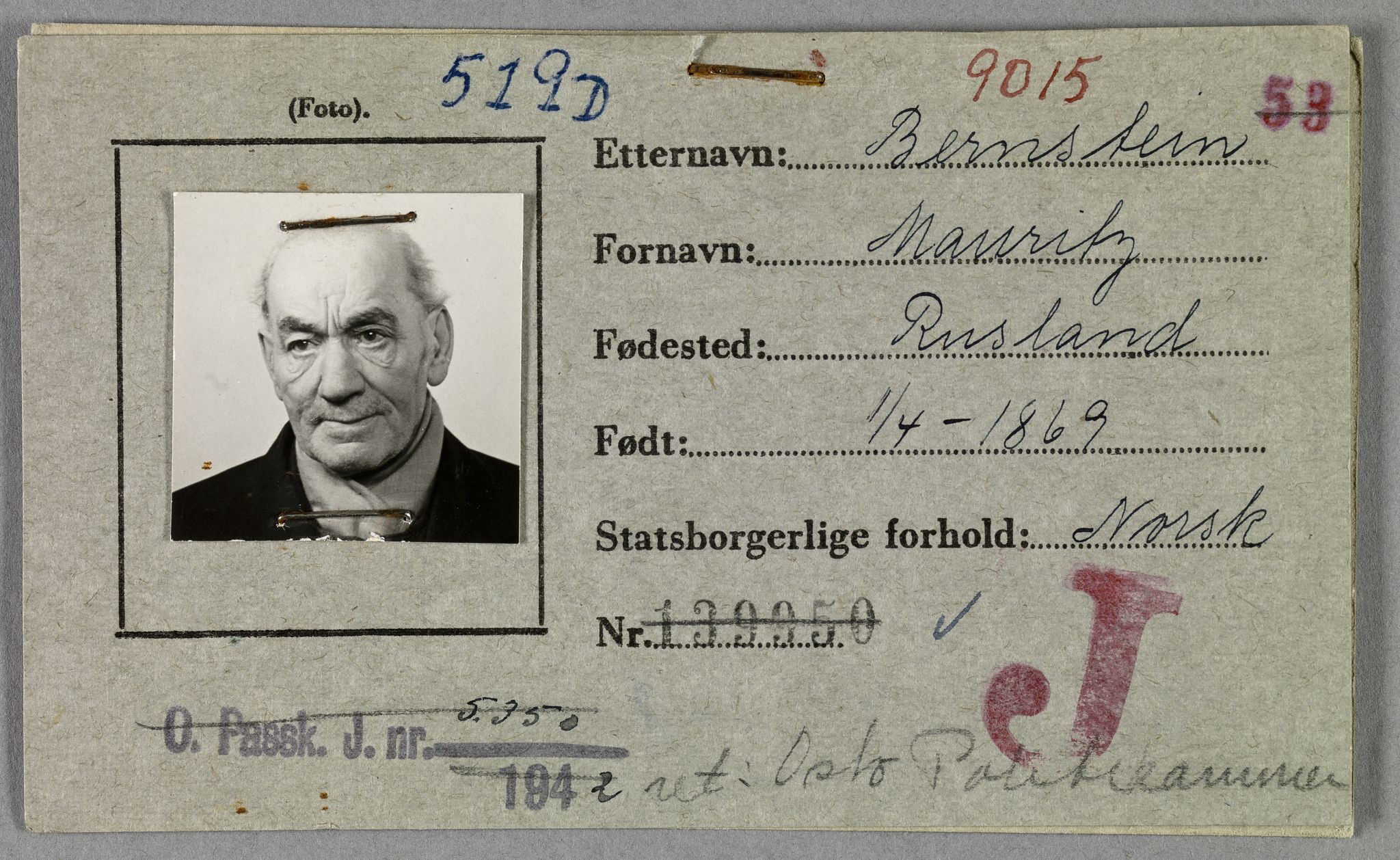 Sosialdepartementet, Våre Falne, RA/S-1708/E/Ee/L0021A: Fotografier av jøder på legitimasjonskort (1941-42), 1941-1942, p. 37