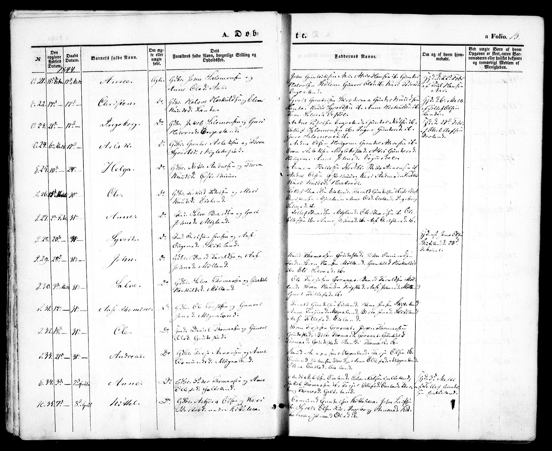 Evje sokneprestkontor, AV/SAK-1111-0008/F/Fa/Faa/L0005: Parish register (official) no. A 5, 1843-1865, p. 13