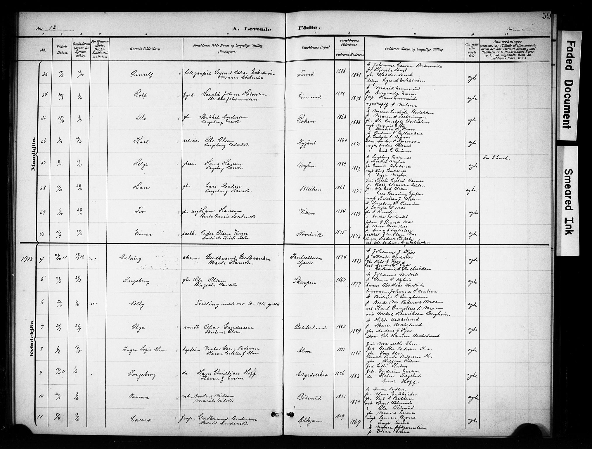 Brandbu prestekontor, SAH/PREST-114/H/Ha/Hab/L0005: Parish register (copy) no. 5, 1900-1913, p. 59