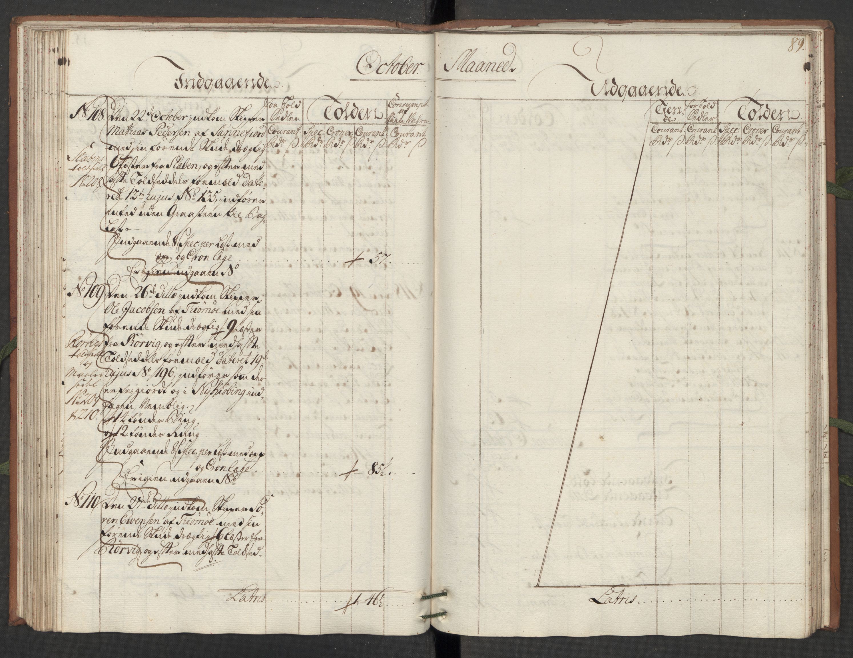 Generaltollkammeret, tollregnskaper, AV/RA-EA-5490/R10/L0012/0001: Tollregnskaper Tønsberg / Hovedtollbok, 1733, p. 88b-89a