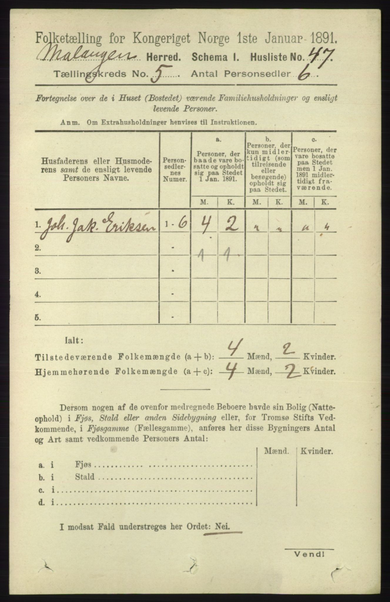 RA, 1891 census for 1932 Malangen, 1891, p. 1526