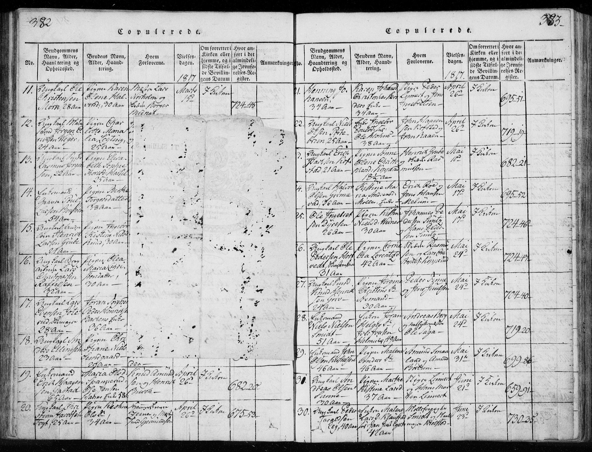 Kongsberg kirkebøker, SAKO/A-22/F/Fa/L0008: Parish register (official) no. I 8, 1816-1839, p. 382-383