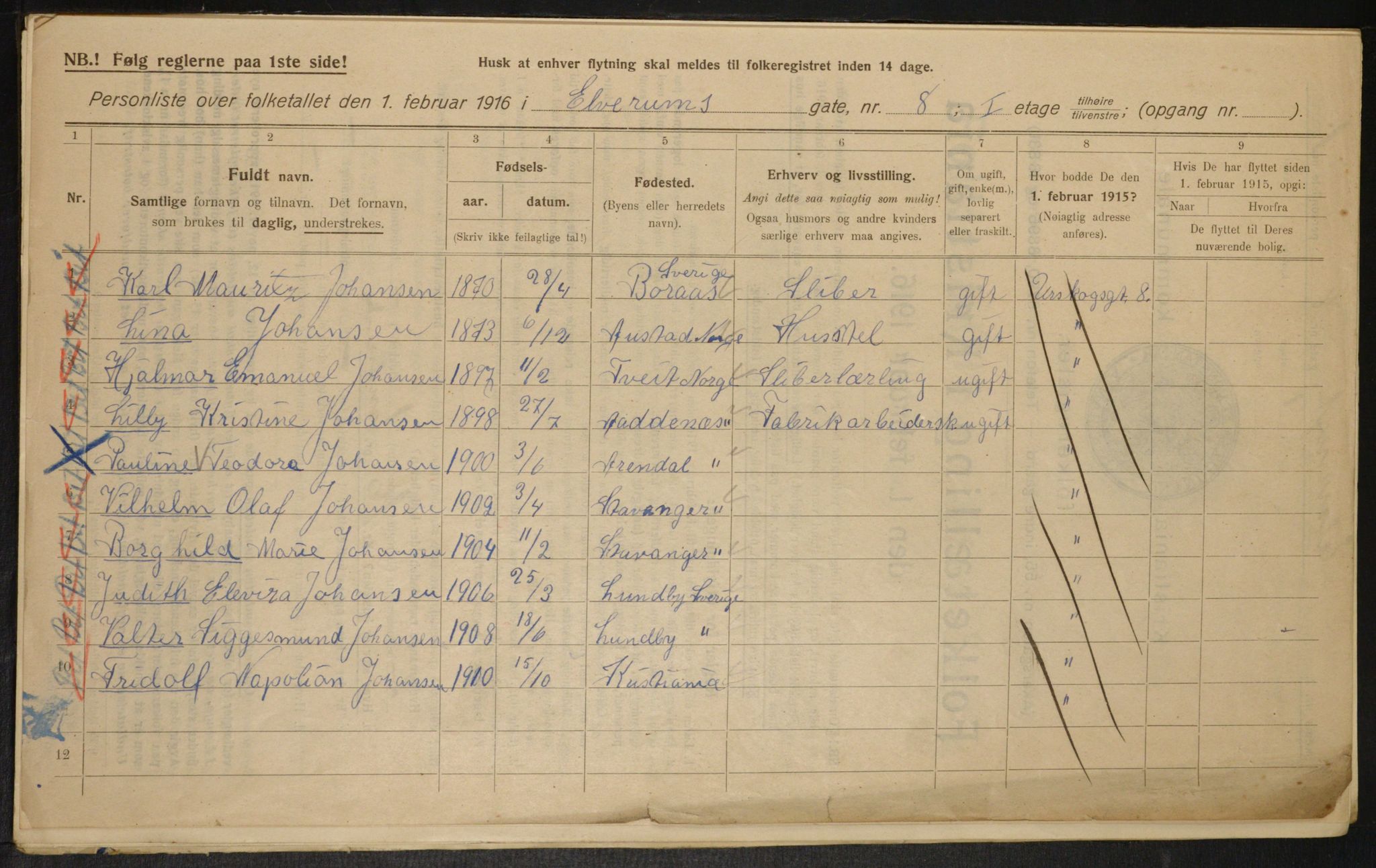 OBA, Municipal Census 1916 for Kristiania, 1916, p. 21335