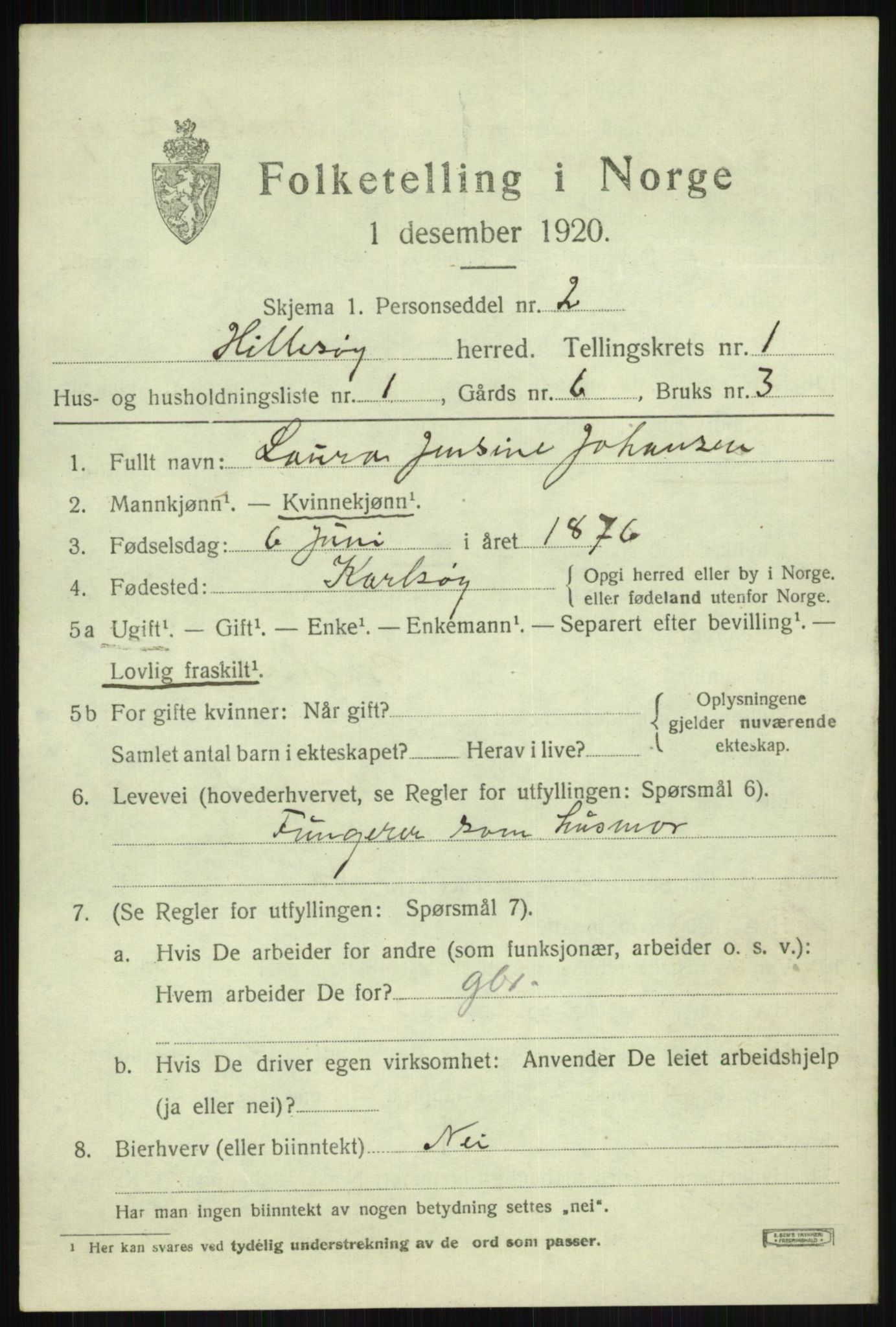 SATØ, 1920 census for Hillesøy, 1920, p. 701