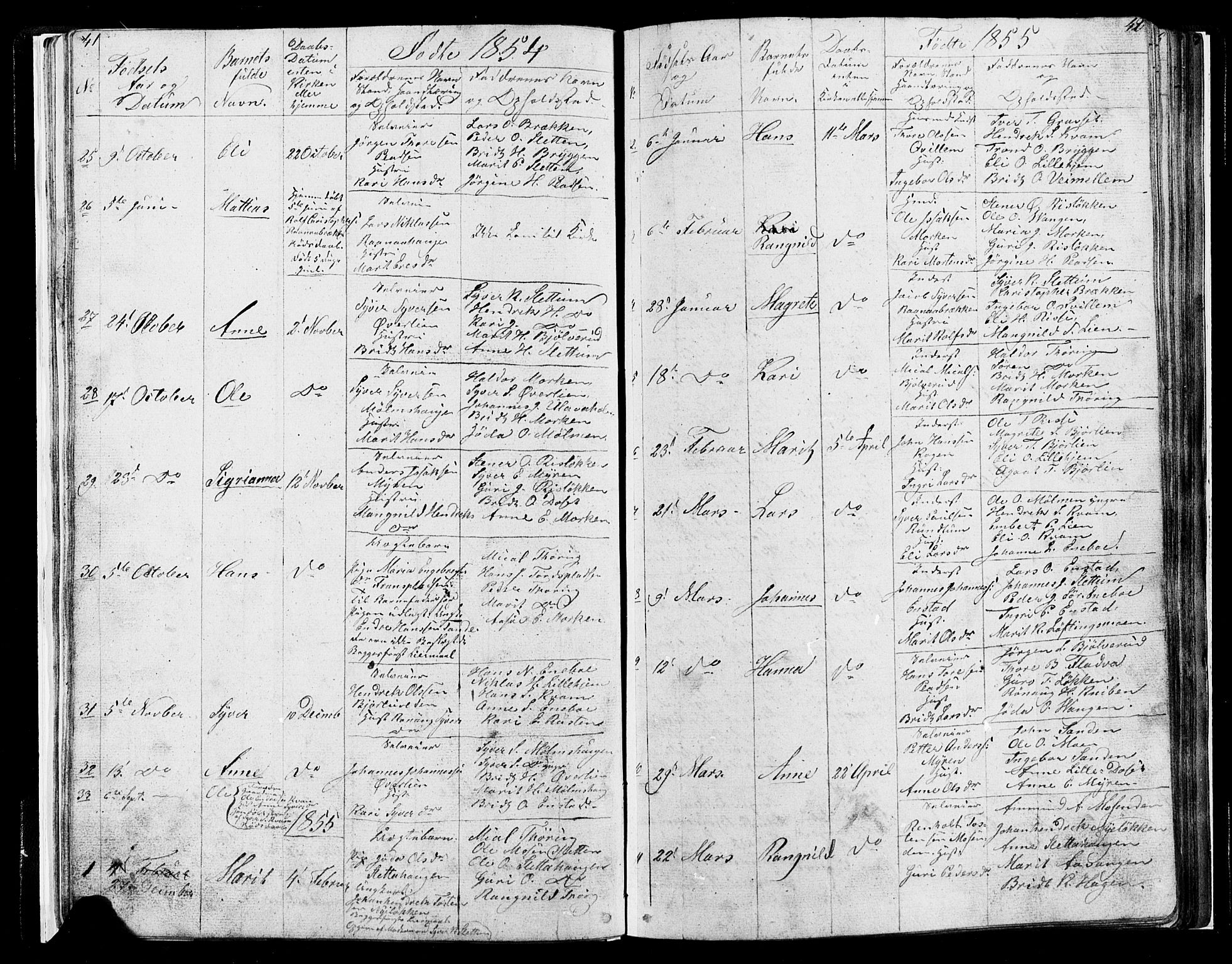 Lesja prestekontor, SAH/PREST-068/H/Ha/Hab/L0004: Parish register (copy) no. 4, 1842-1871, p. 41-42