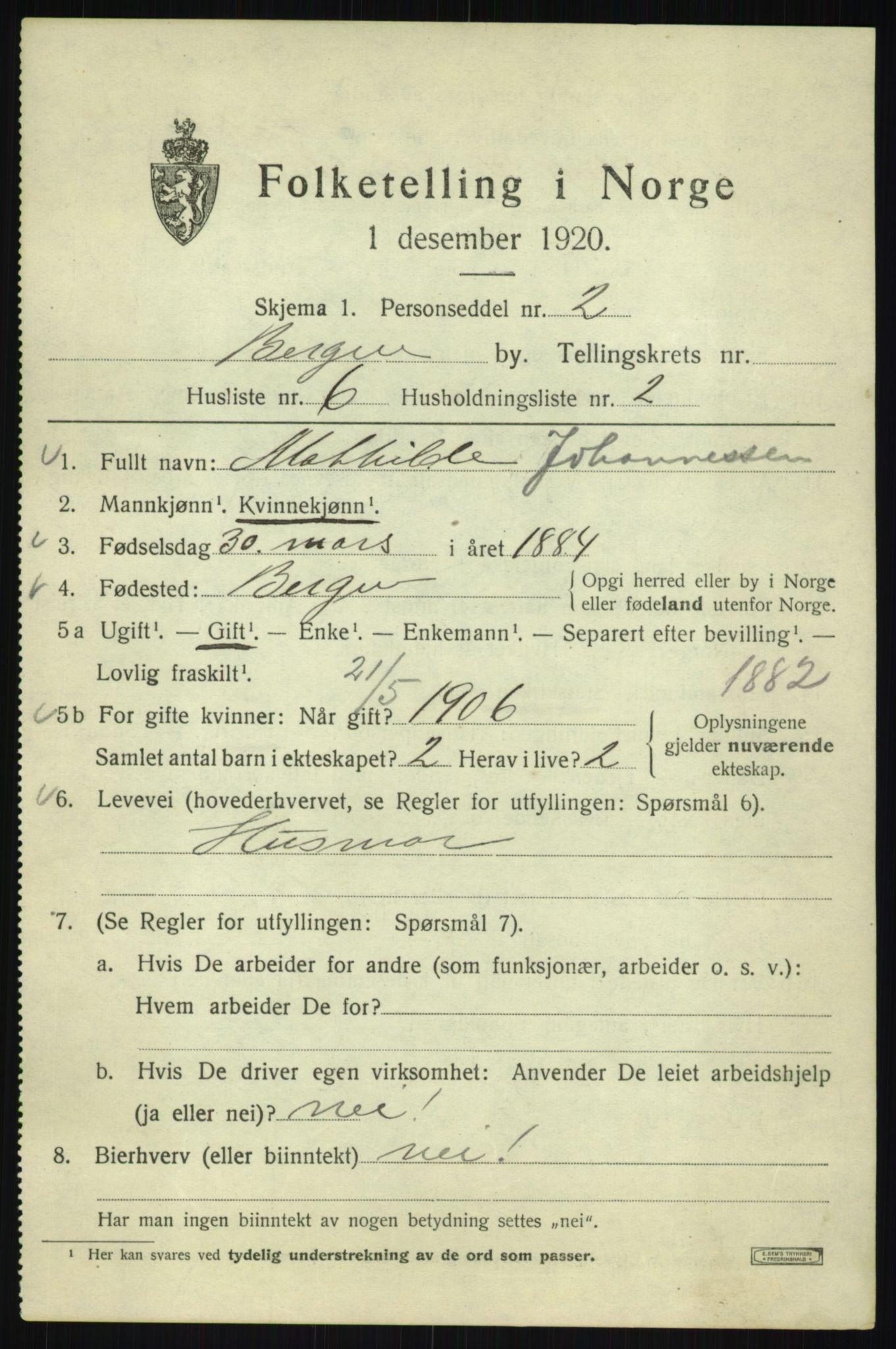 SAB, 1920 census for Bergen, 1920, p. 247417