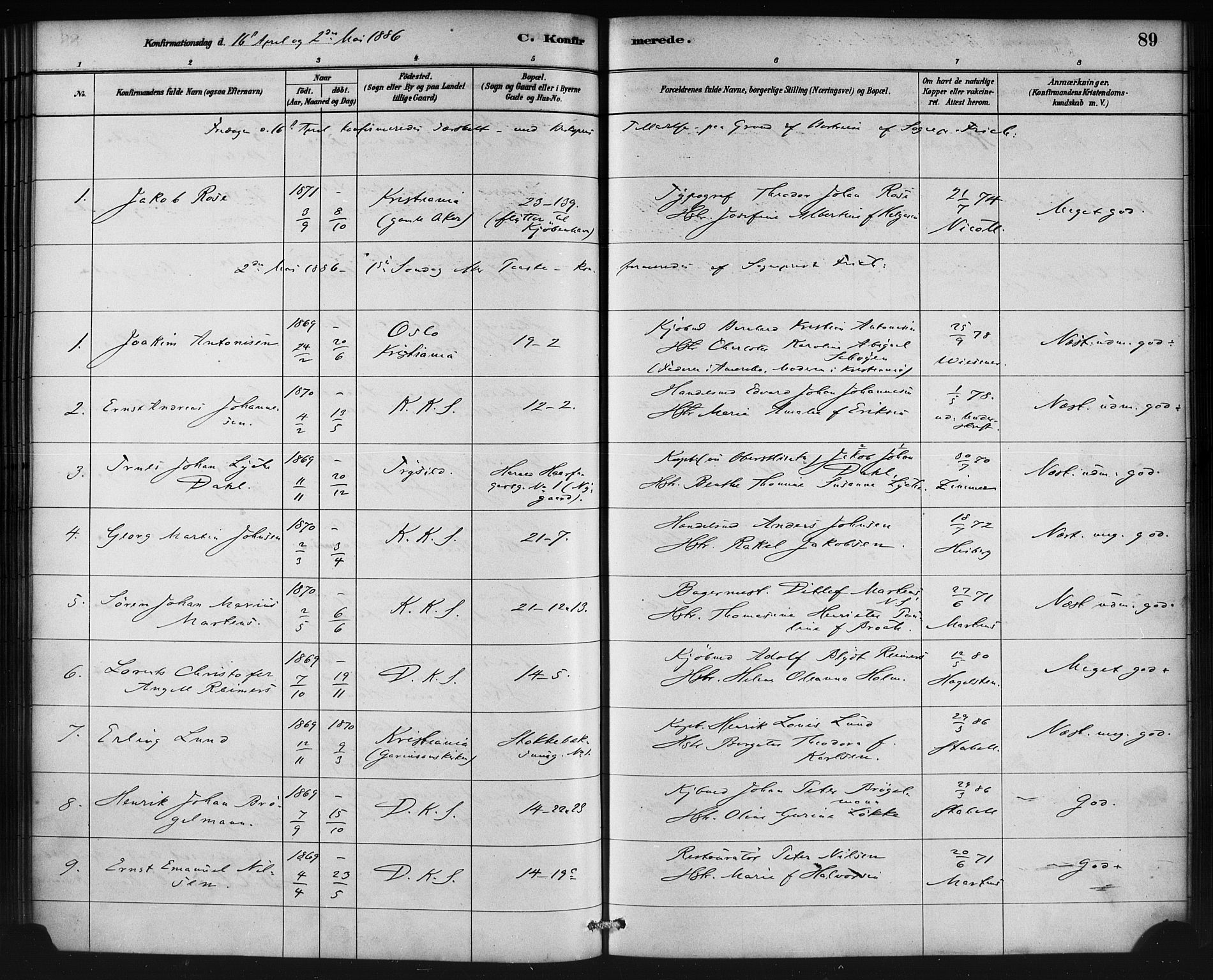 Korskirken sokneprestembete, SAB/A-76101/H/Haa/L0029: Parish register (official) no. C 5, 1880-1892, p. 89