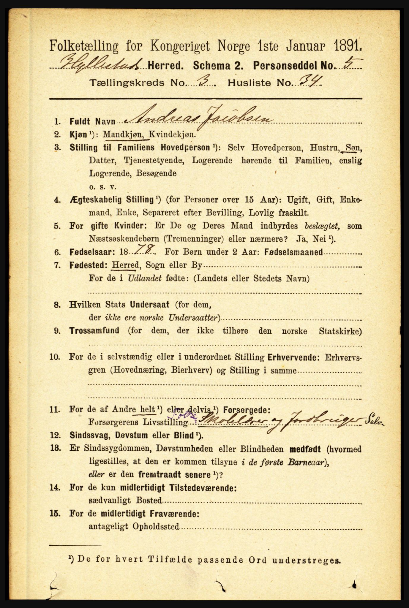 RA, 1891 census for 1413 Hyllestad, 1891, p. 535