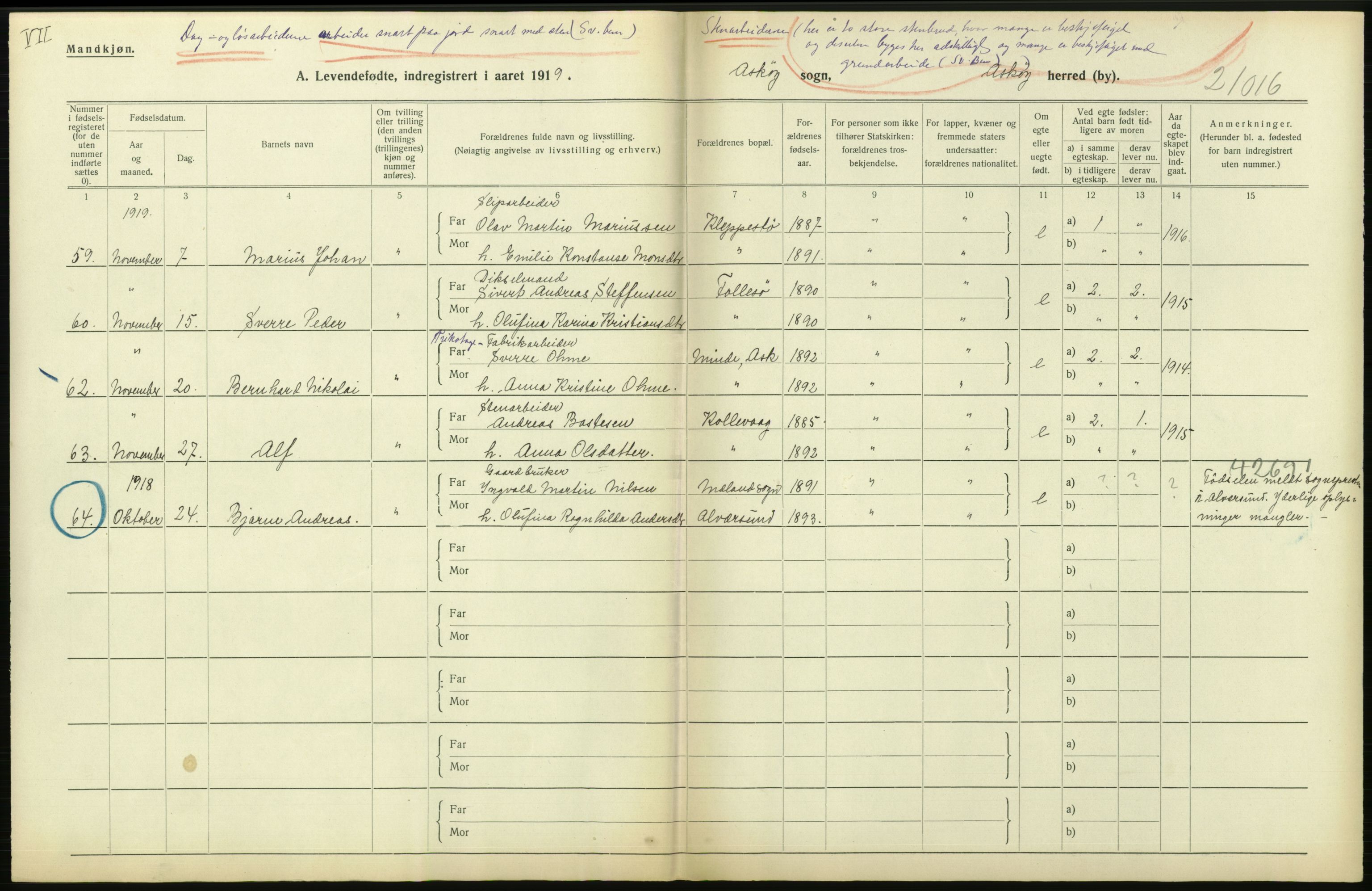 Statistisk sentralbyrå, Sosiodemografiske emner, Befolkning, RA/S-2228/D/Df/Dfb/Dfbi/L0031: Hordaland fylke: Levendefødte menn og kvinner. Bygder., 1919, p. 318