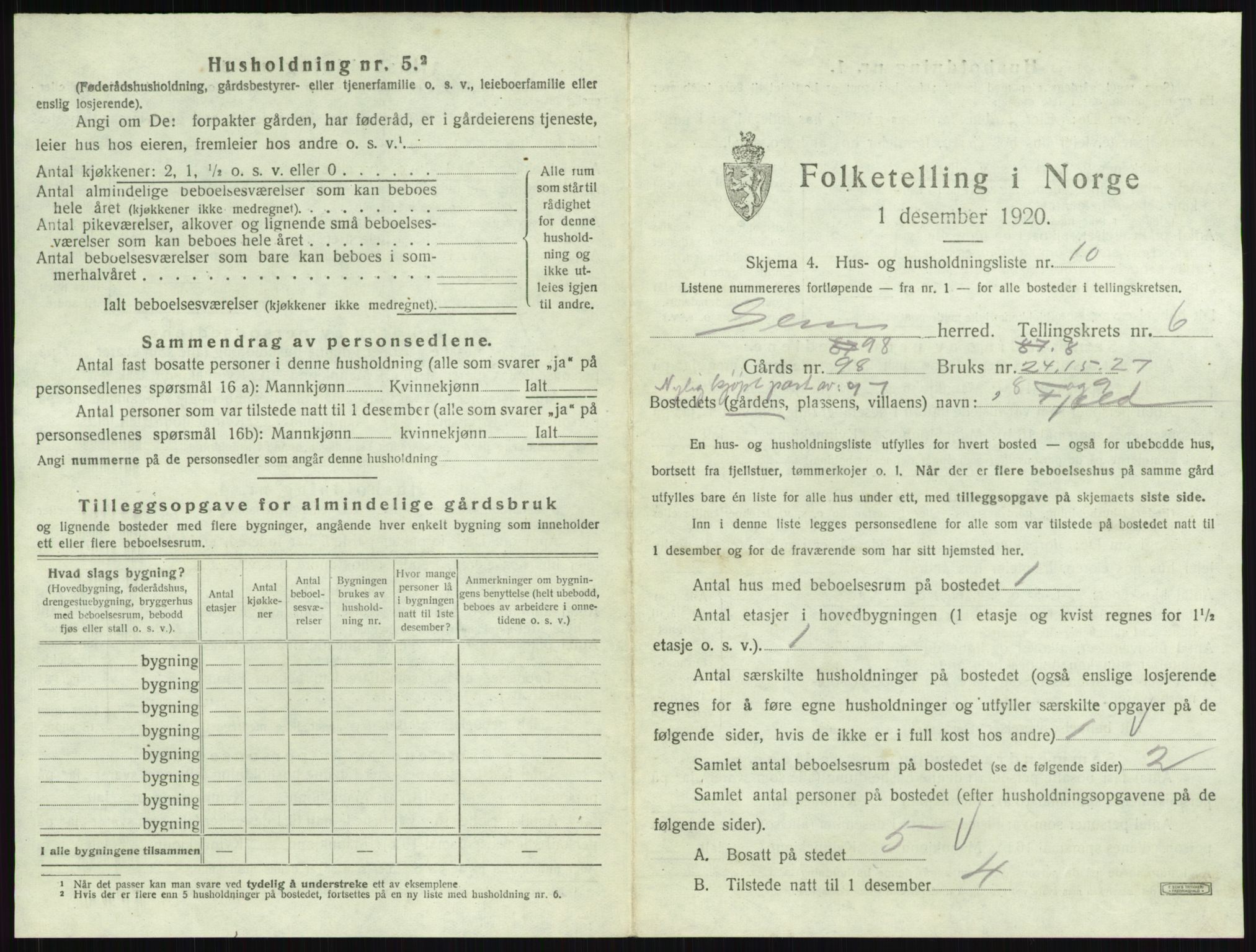 SAKO, 1920 census for Sem, 1920, p. 1279