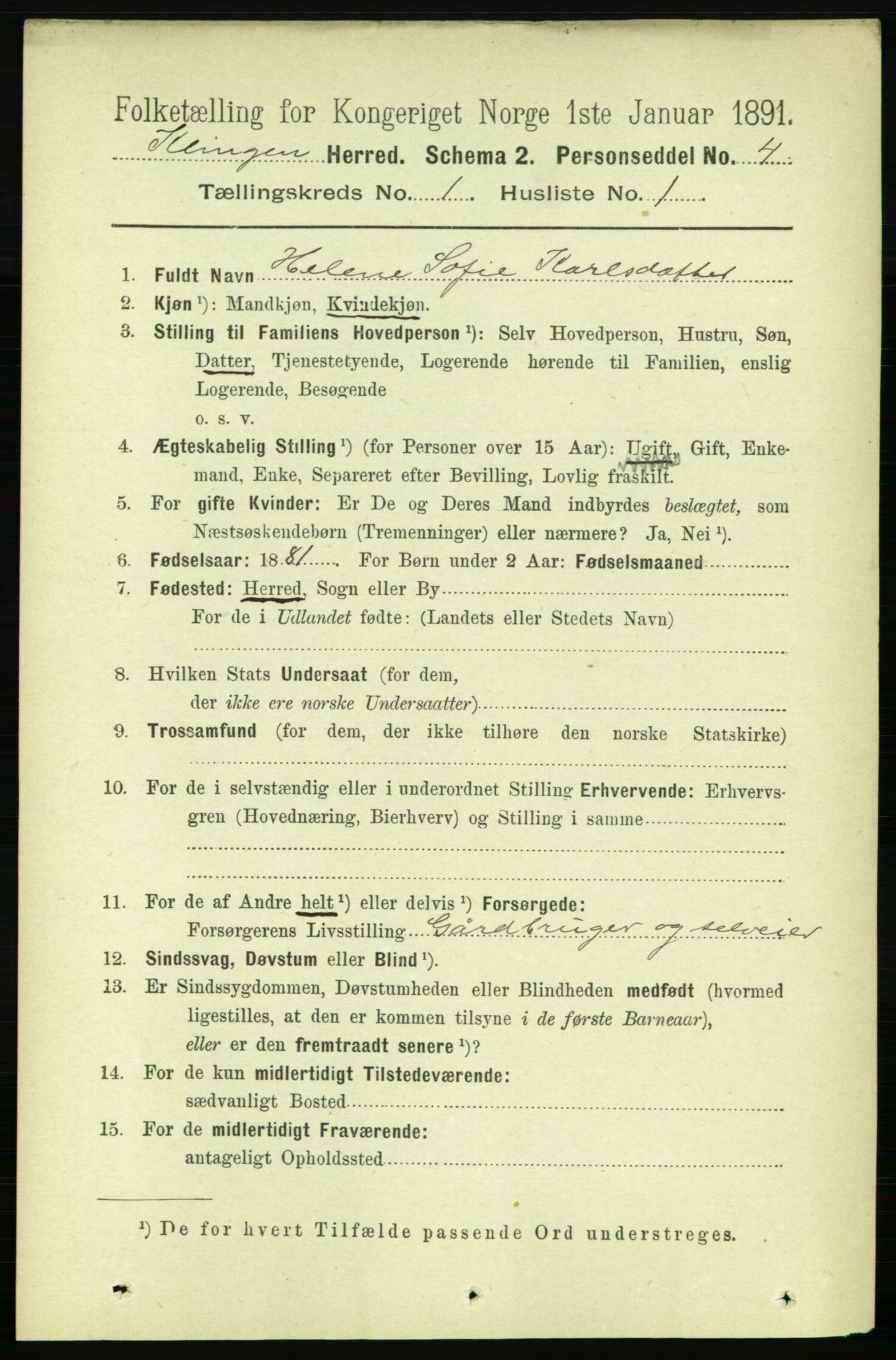 RA, 1891 census for 1746 Klinga, 1891, p. 87