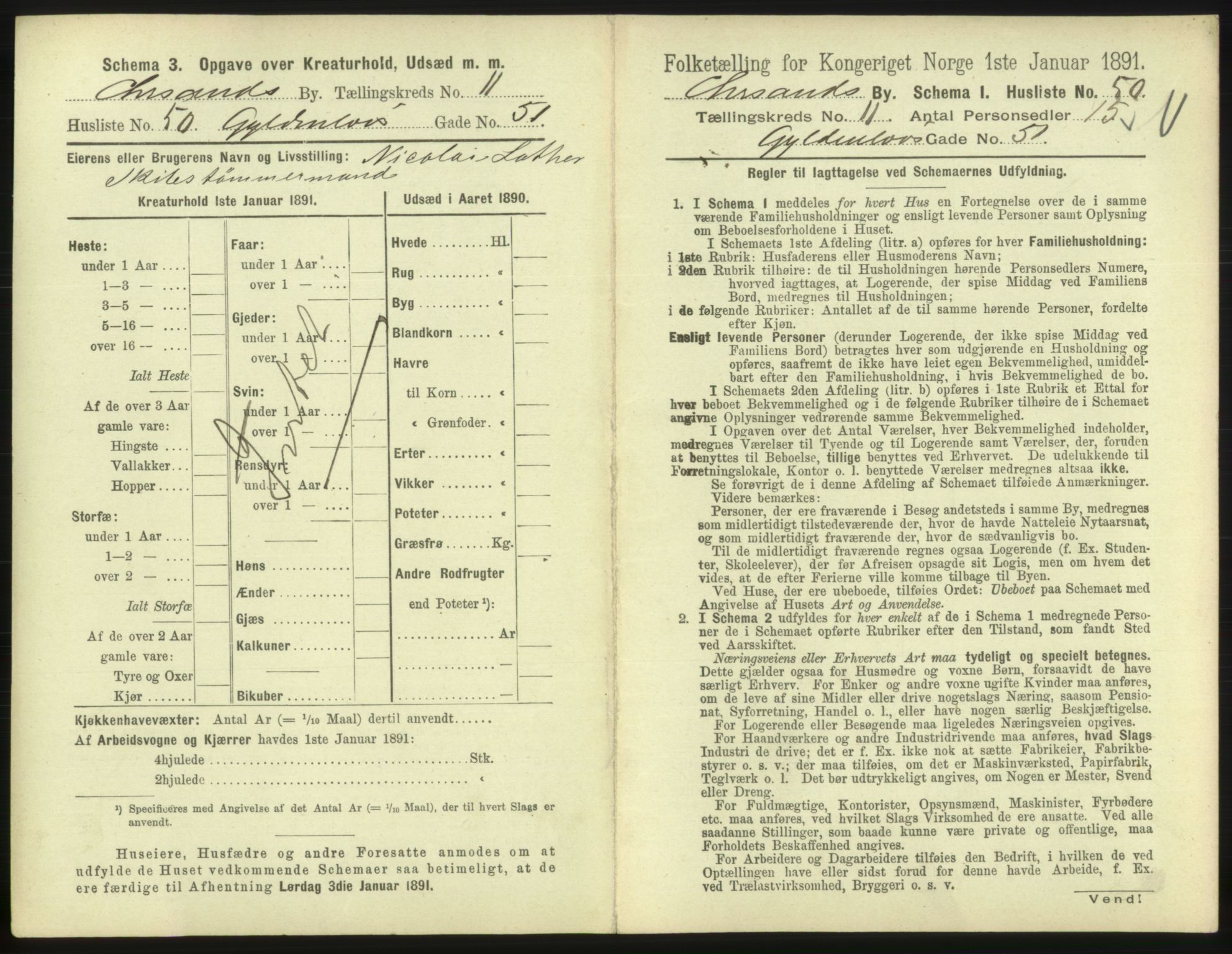 RA, 1891 census for 1001 Kristiansand, 1891, p. 842