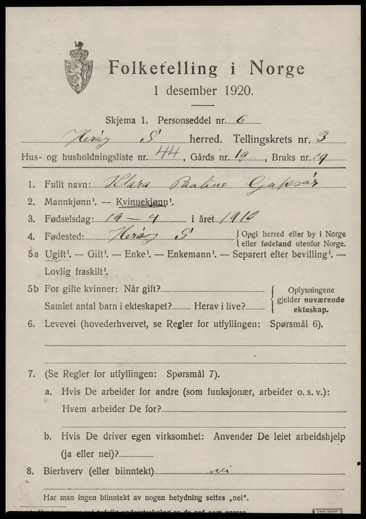 SAT, 1920 census for Herøy (MR), 1920, p. 2831