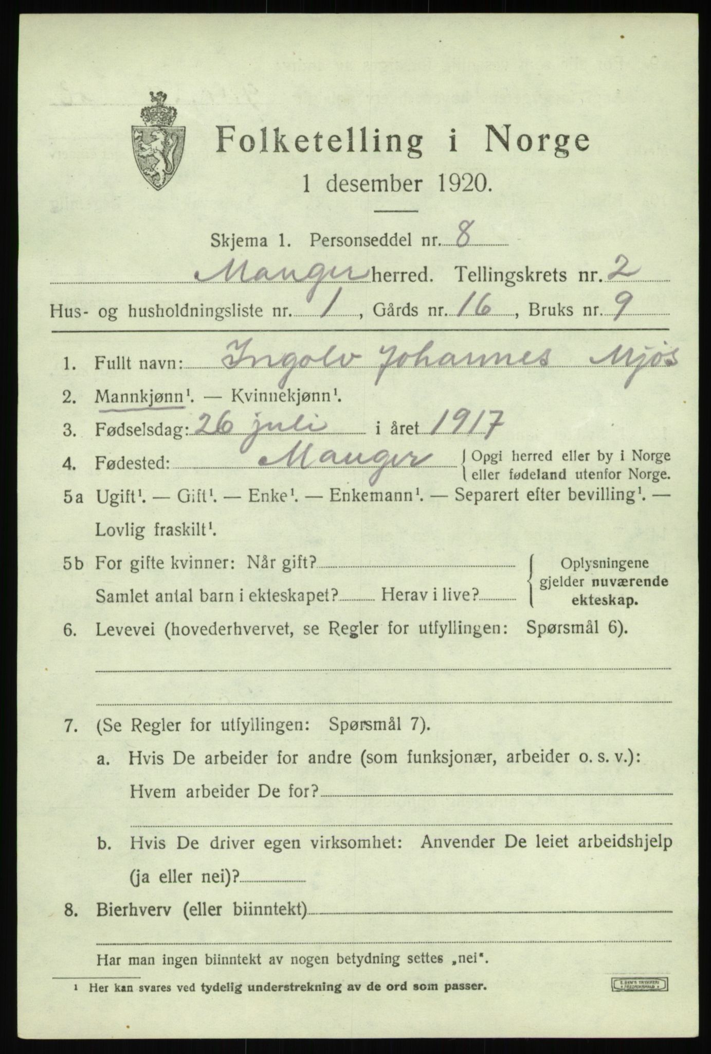 SAB, 1920 census for Manger, 1920, p. 1977