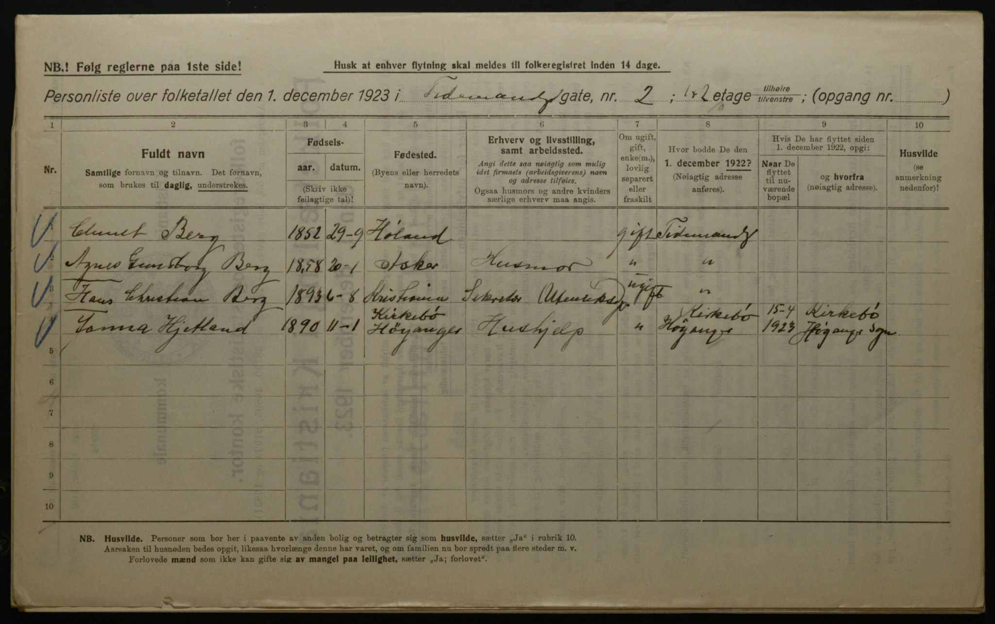 OBA, Municipal Census 1923 for Kristiania, 1923, p. 123225