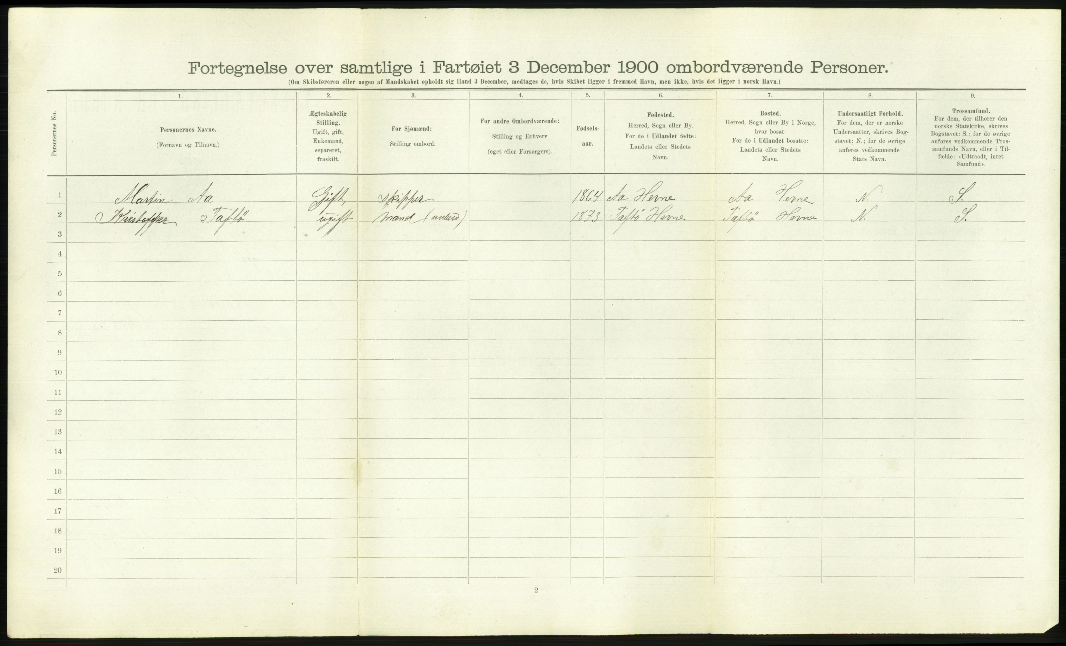 RA, 1900 Census - ship lists from ships in Norwegian harbours, harbours abroad and at sea, 1900, p. 2166