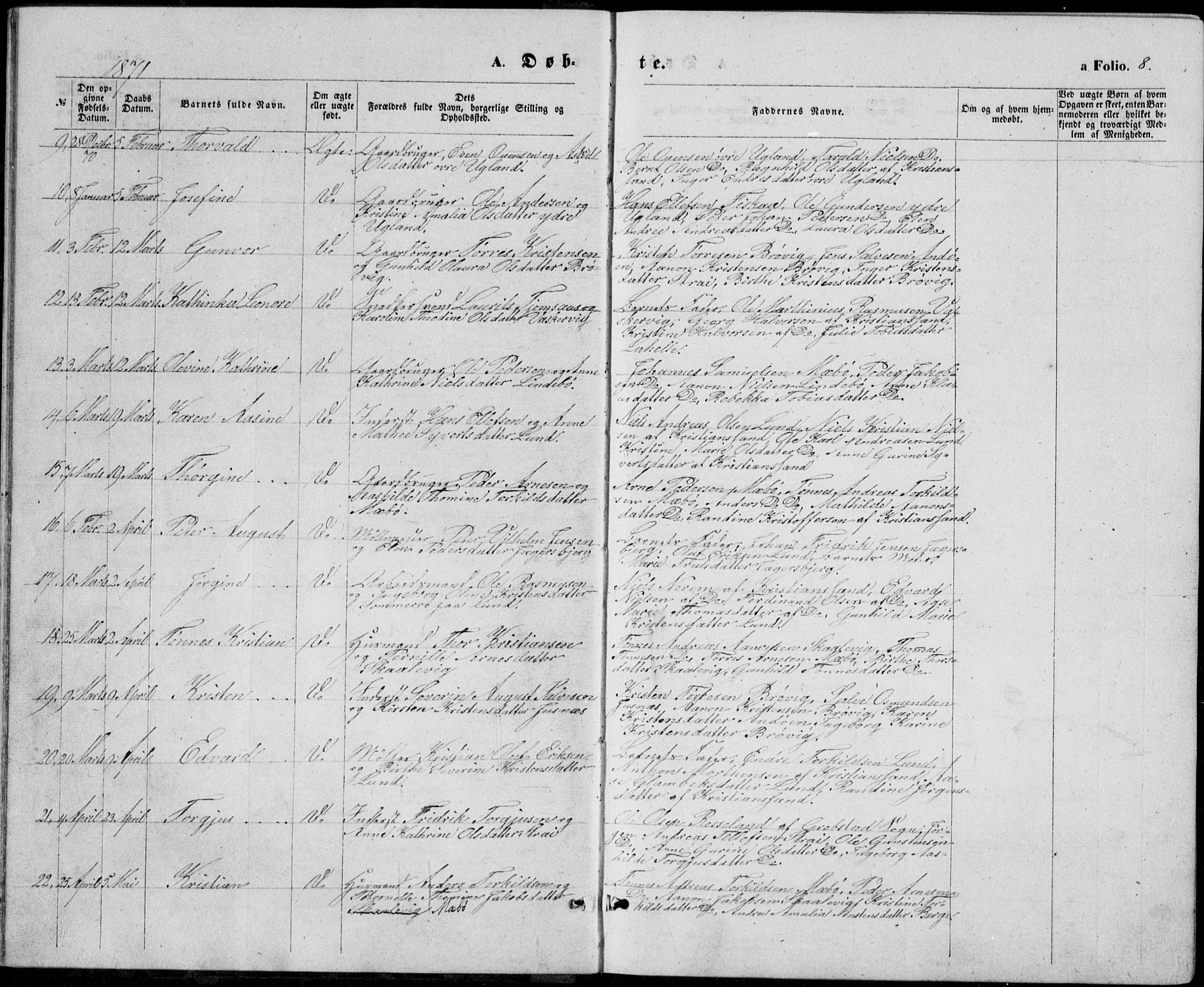 Oddernes sokneprestkontor, AV/SAK-1111-0033/F/Fb/Fba/L0007: Parish register (copy) no. B 7, 1869-1887, p. 8