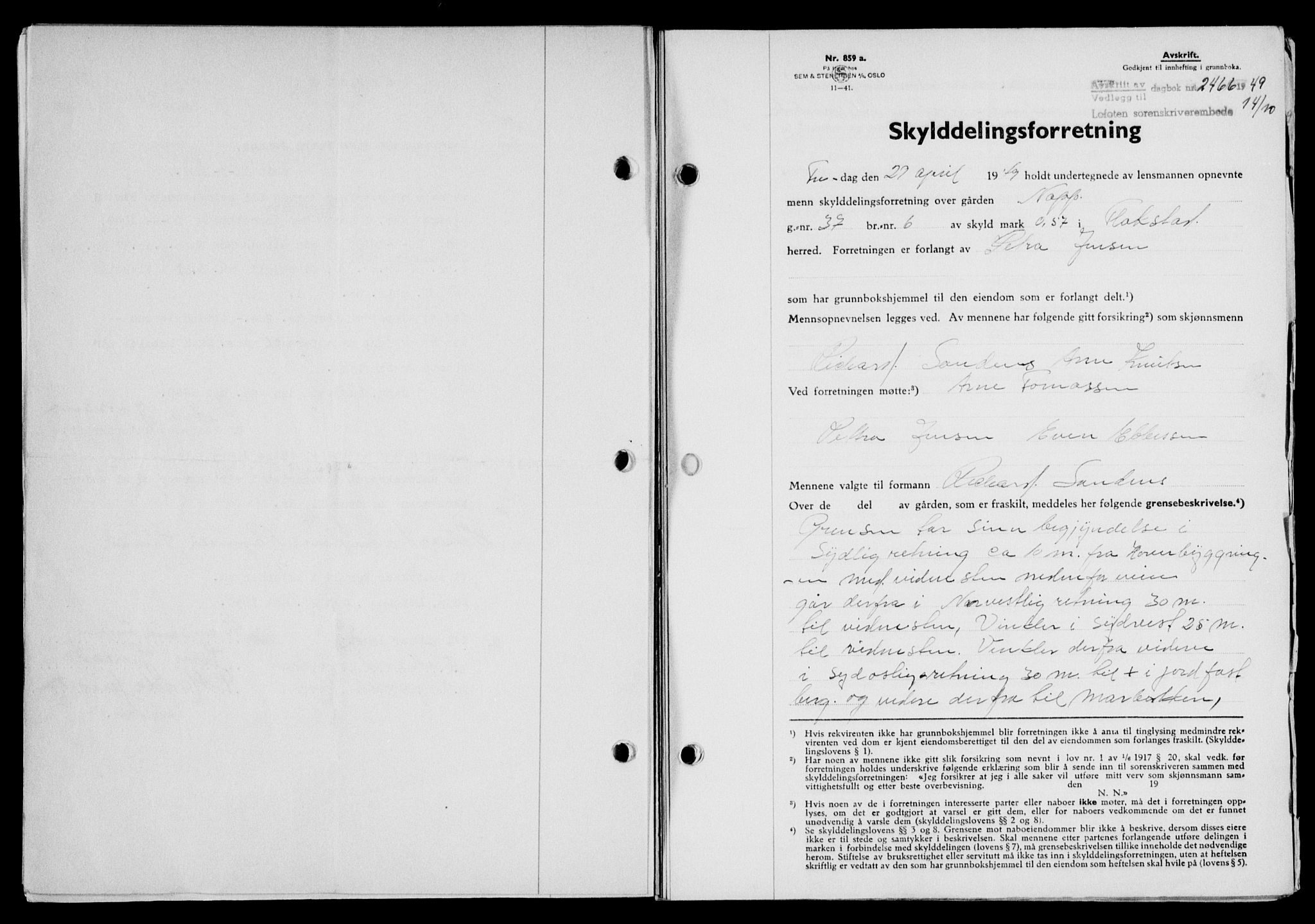 Lofoten sorenskriveri, SAT/A-0017/1/2/2C/L0022a: Mortgage book no. 22a, 1949-1950, Diary no: : 2466/1949
