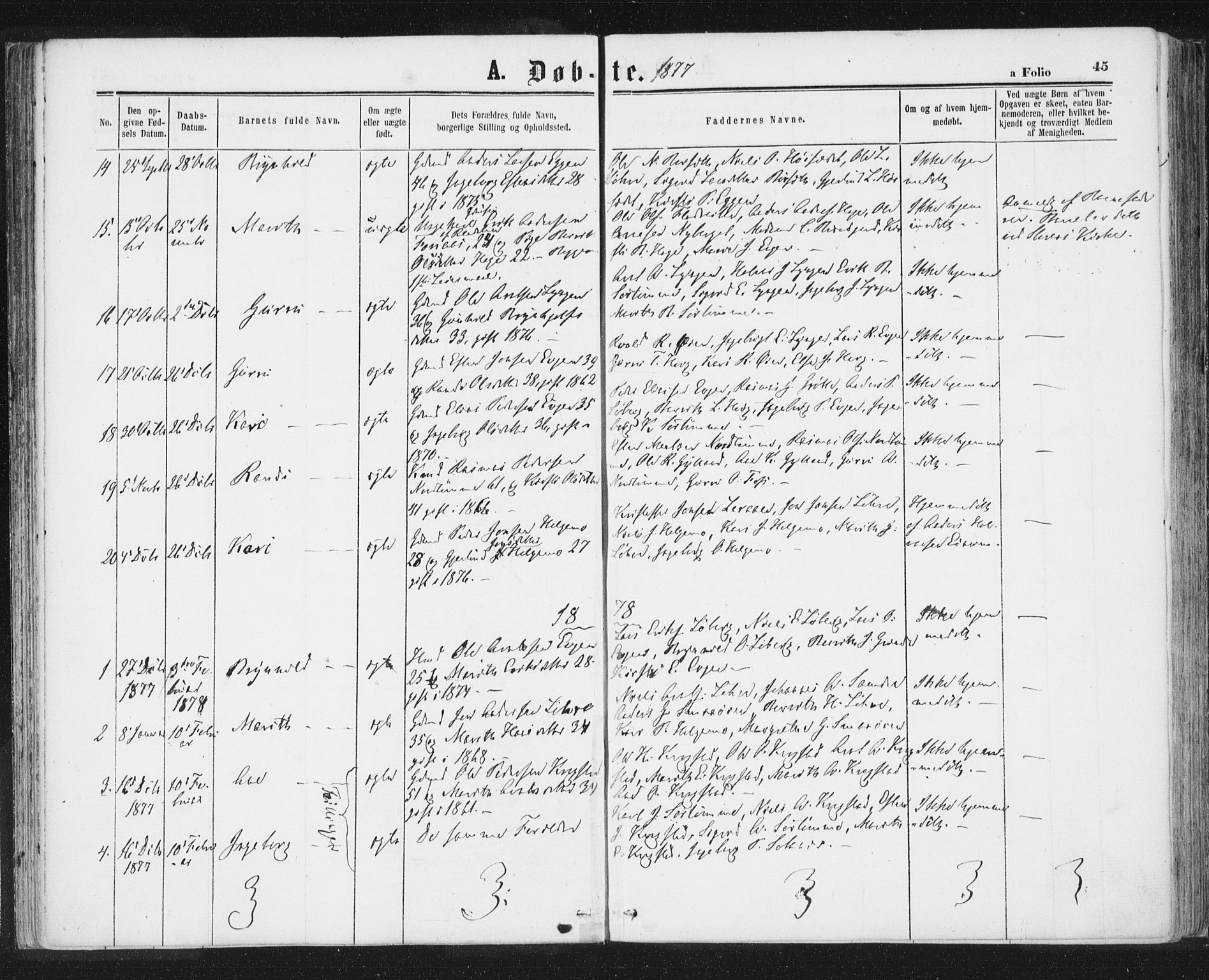 Ministerialprotokoller, klokkerbøker og fødselsregistre - Sør-Trøndelag, SAT/A-1456/692/L1104: Parish register (official) no. 692A04, 1862-1878, p. 45