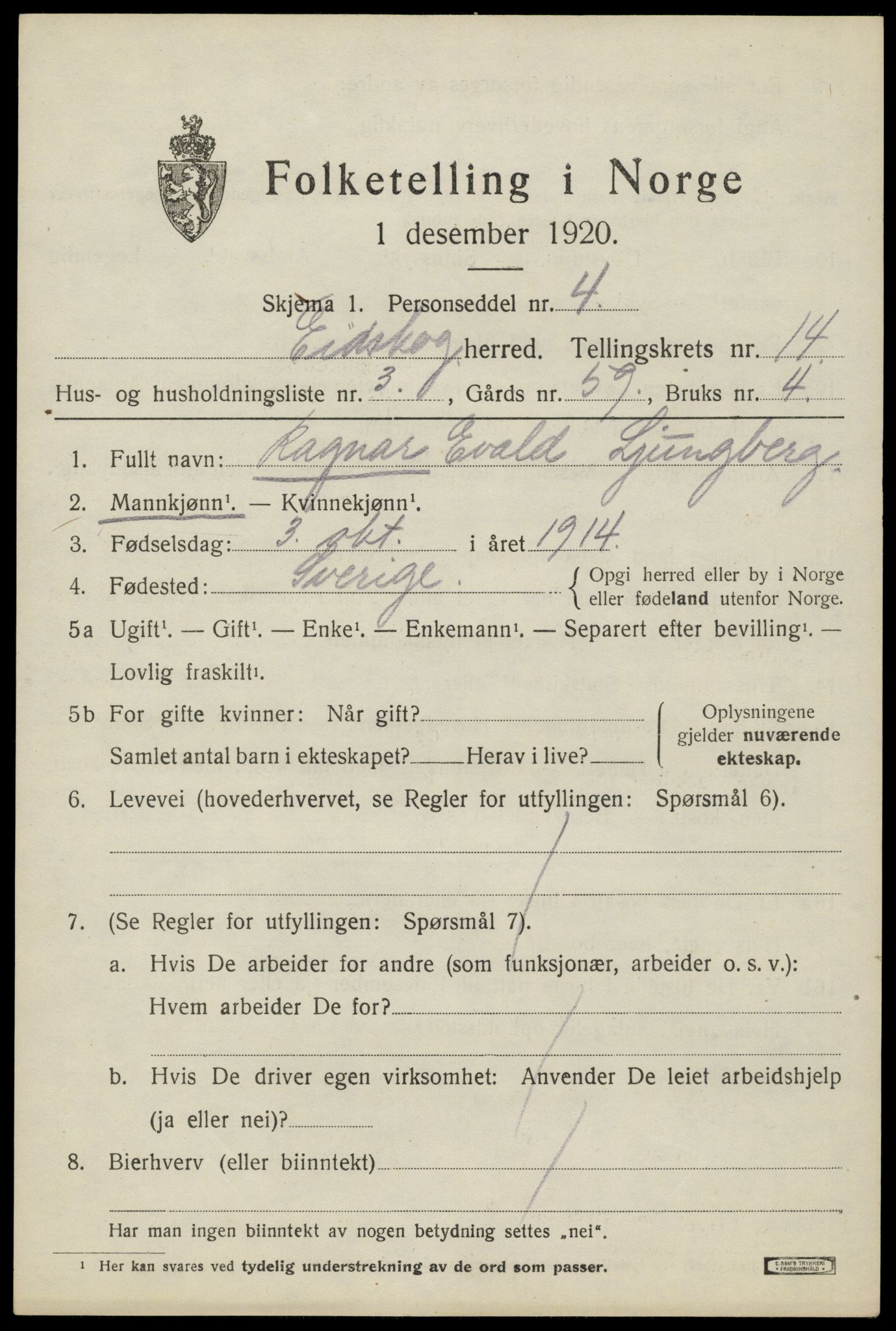 SAH, 1920 census for Eidskog, 1920, p. 13351
