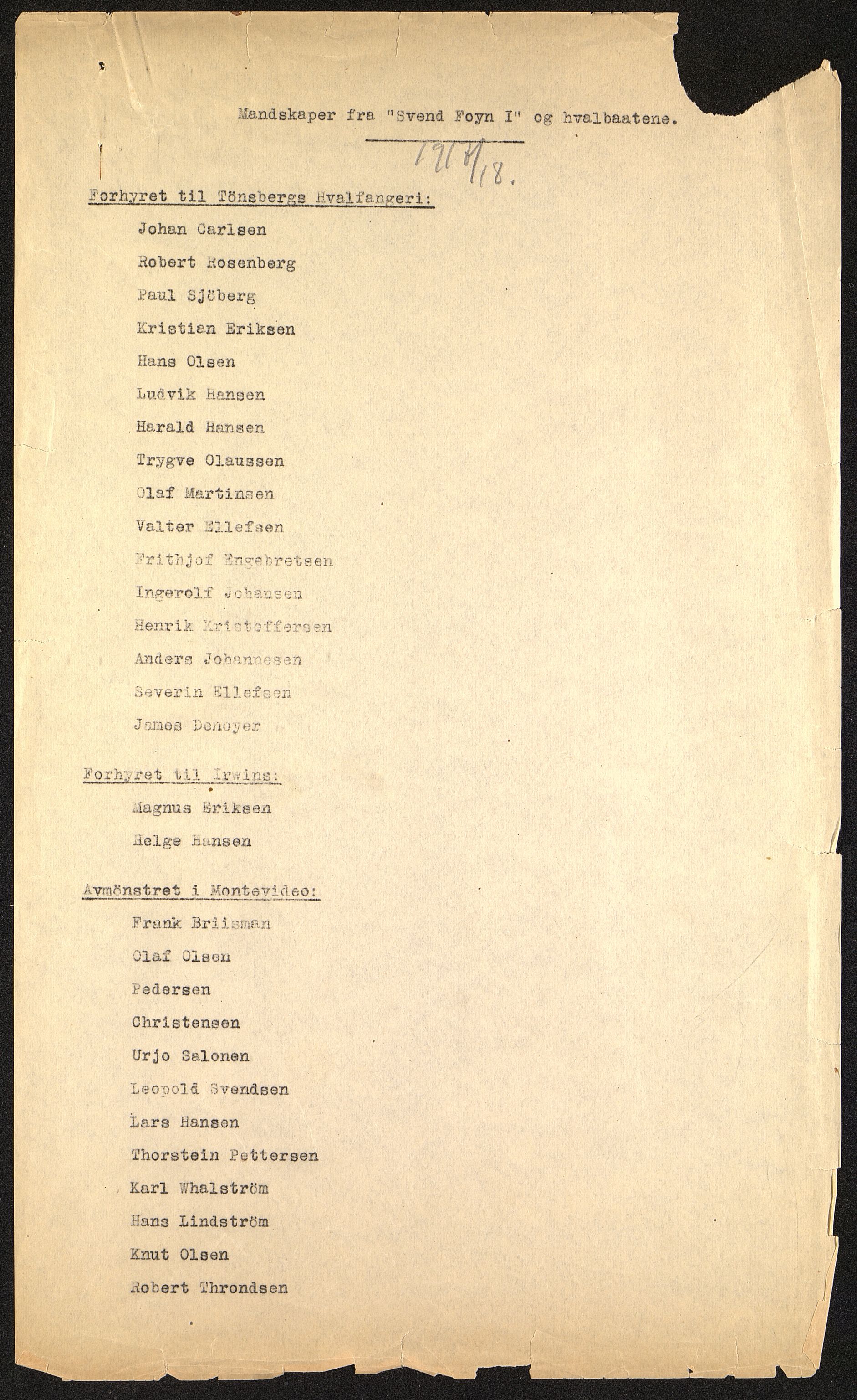 Sydhavet AS, VEMU/ARS-A-1014/P/L0001: Mannskapslister, 1914-1931, p. 40