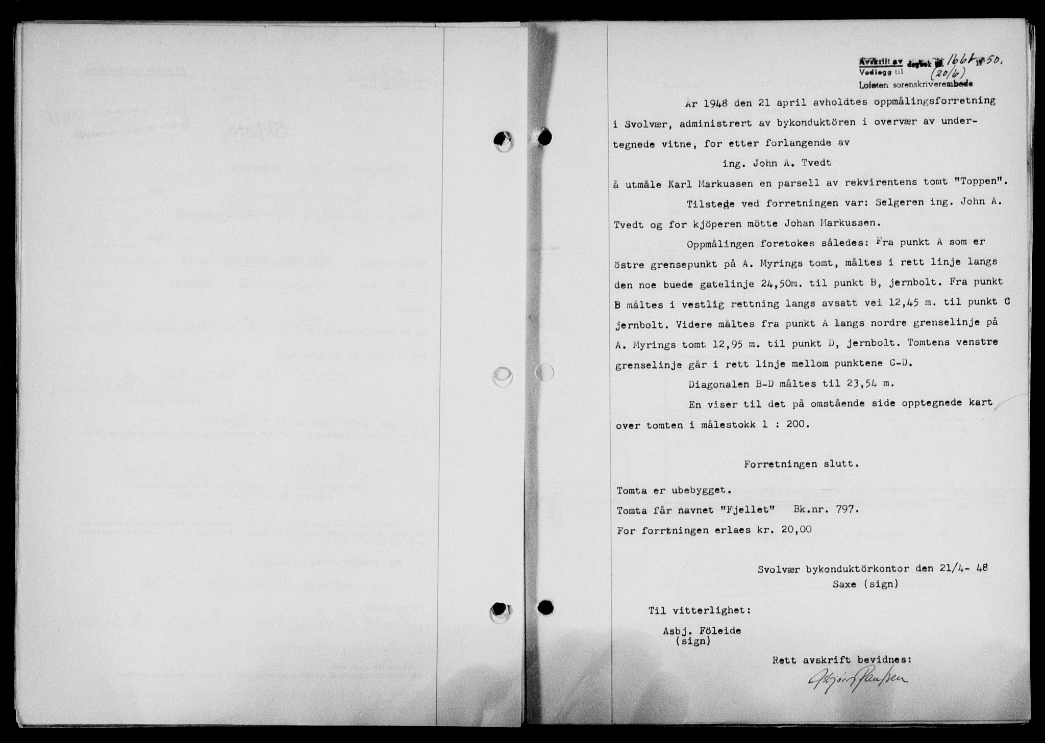 Lofoten sorenskriveri, SAT/A-0017/1/2/2C/L0023a: Mortgage book no. 23a, 1950-1950, Diary no: : 1661/1950
