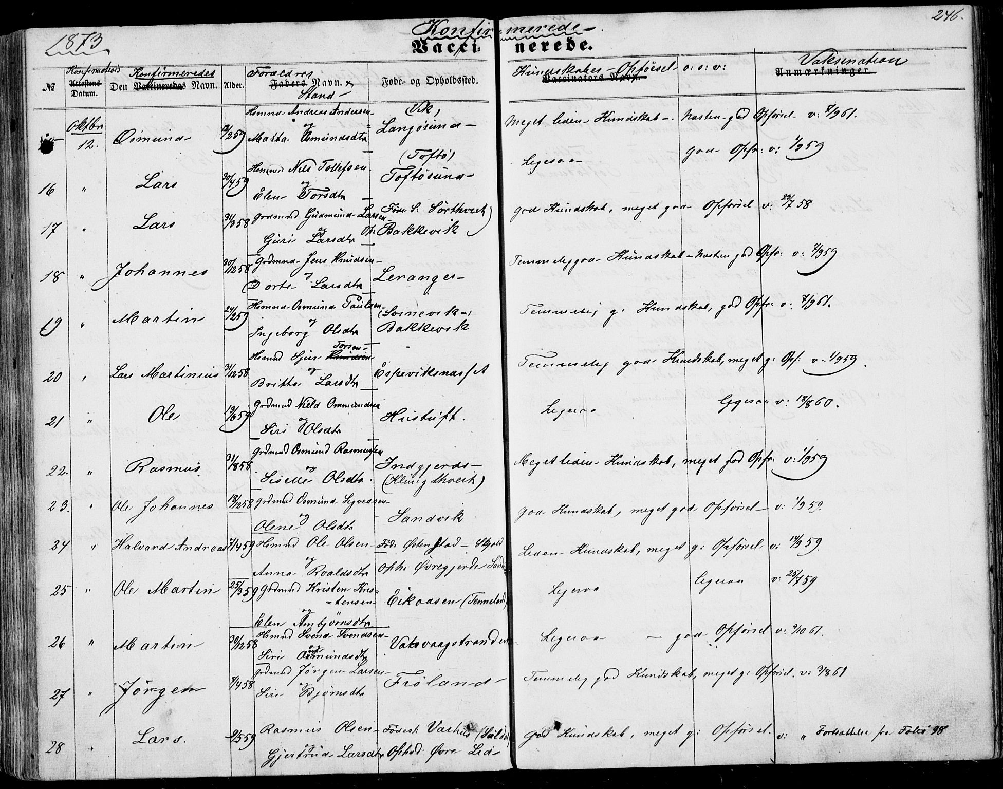 Nedstrand sokneprestkontor, AV/SAST-A-101841/01/IV: Parish register (official) no. A 9, 1861-1876, p. 246