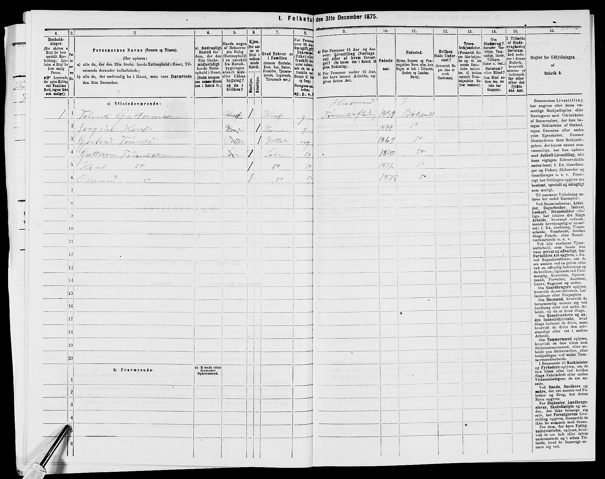 SAK, 1875 census for 1013P Tveit, 1875, p. 762