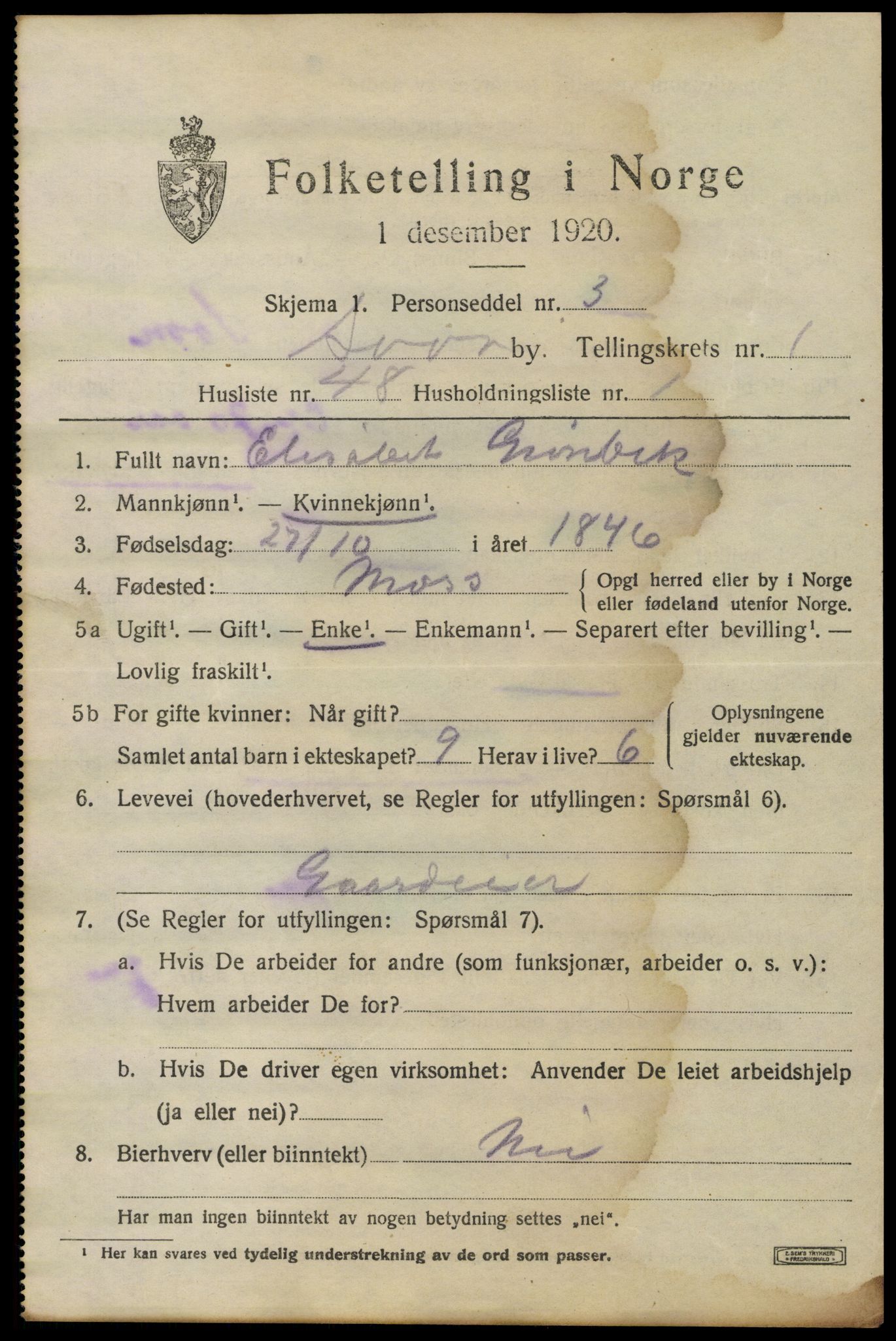 SAO, 1920 census for Son, 1920, p. 958
