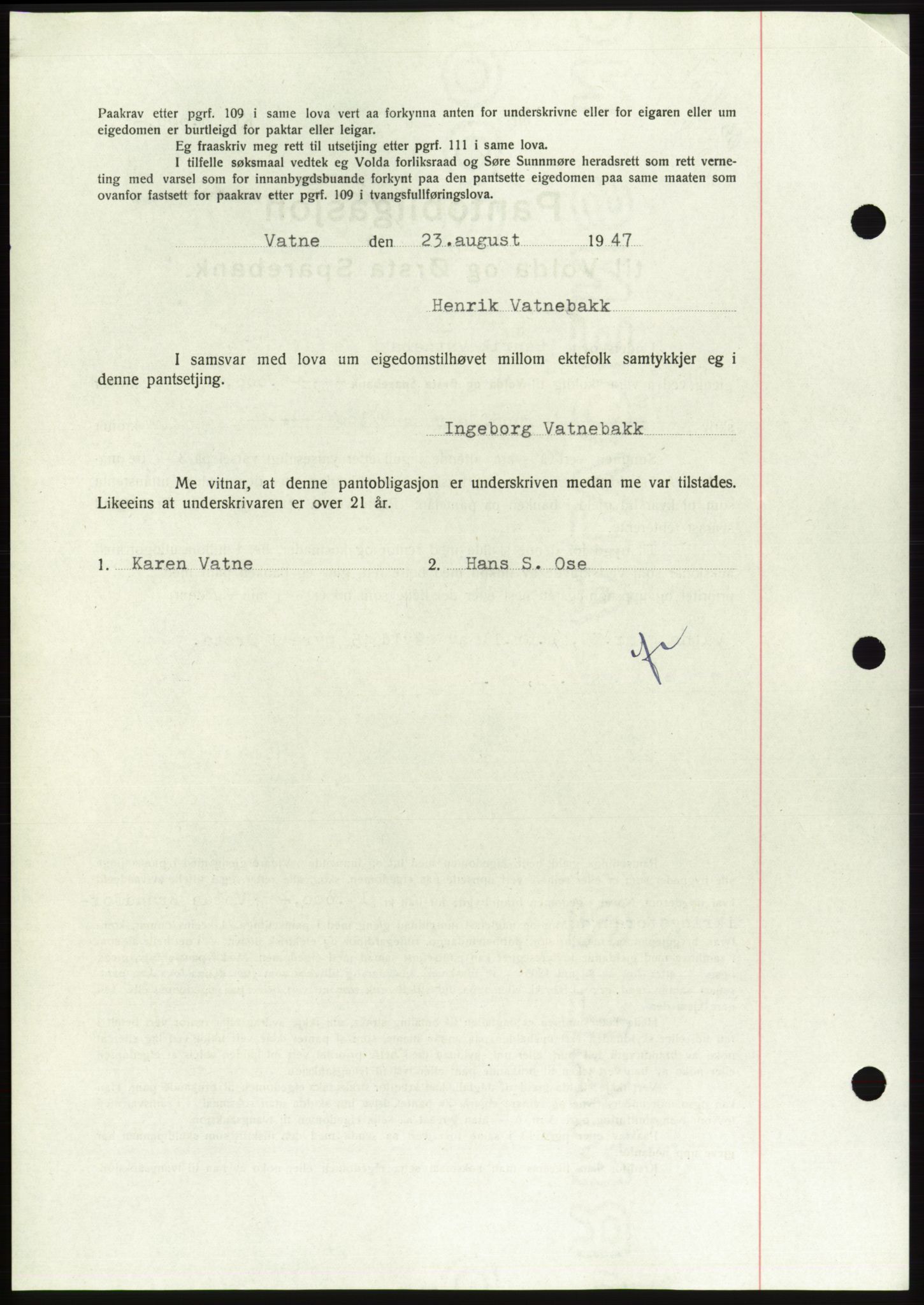 Søre Sunnmøre sorenskriveri, AV/SAT-A-4122/1/2/2C/L0115: Mortgage book no. 3B, 1947-1948, Diary no: : 1181/1947