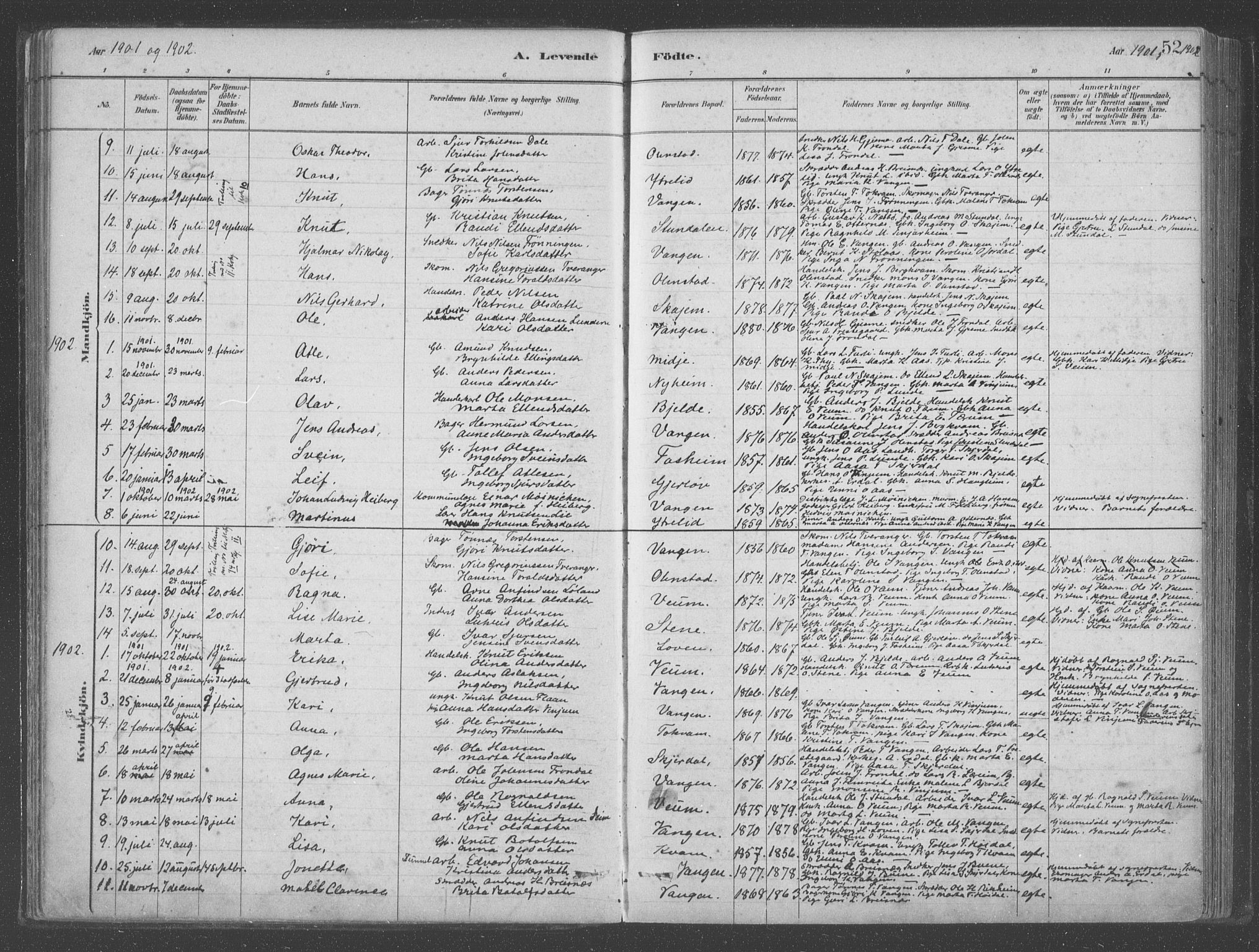 Aurland sokneprestembete, SAB/A-99937/H/Ha/Hab/L0001: Parish register (official) no. B  1, 1880-1909, p. 52