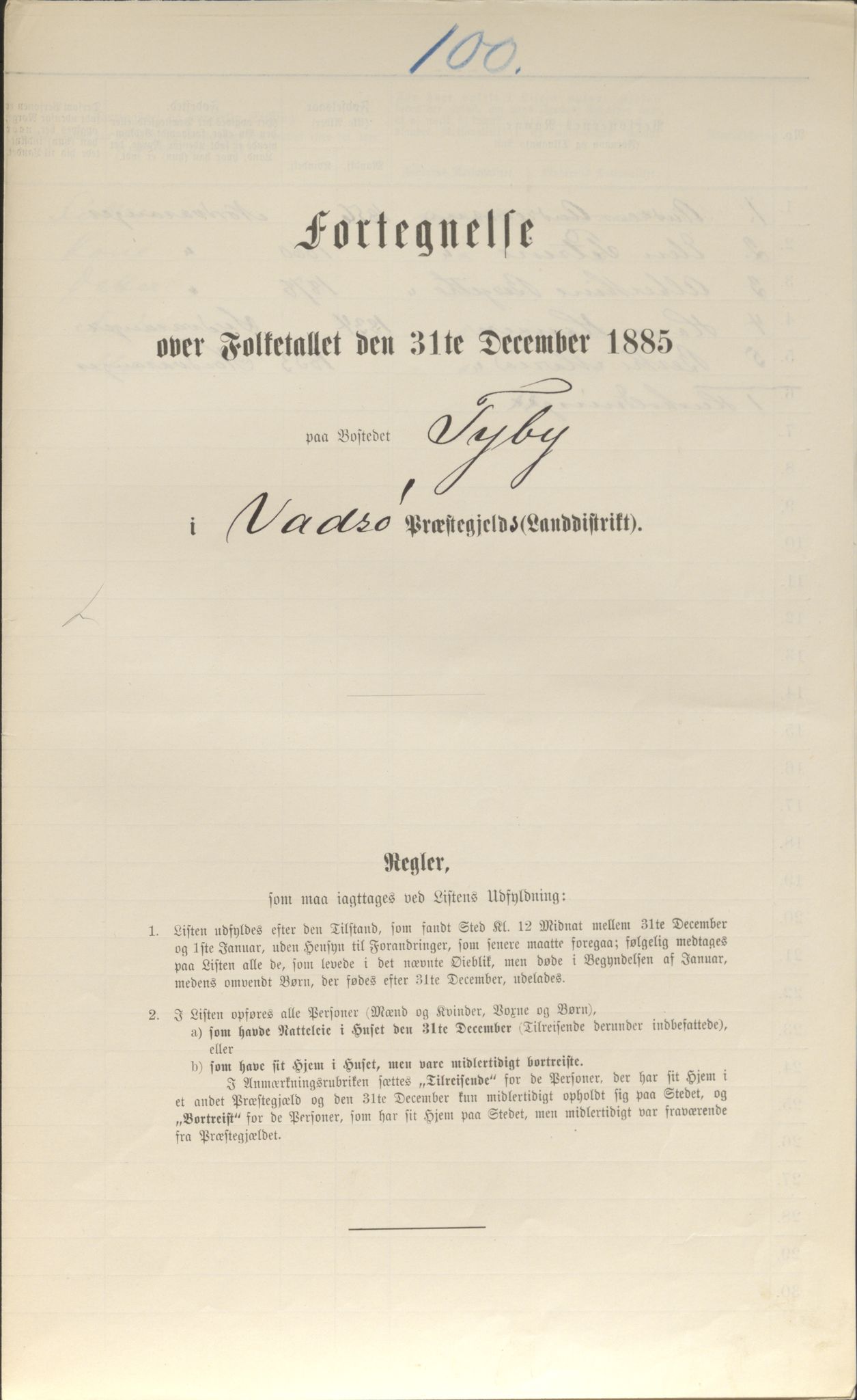 SATØ, 1885 census for 2029 Vadsø, 1885, p. 100a